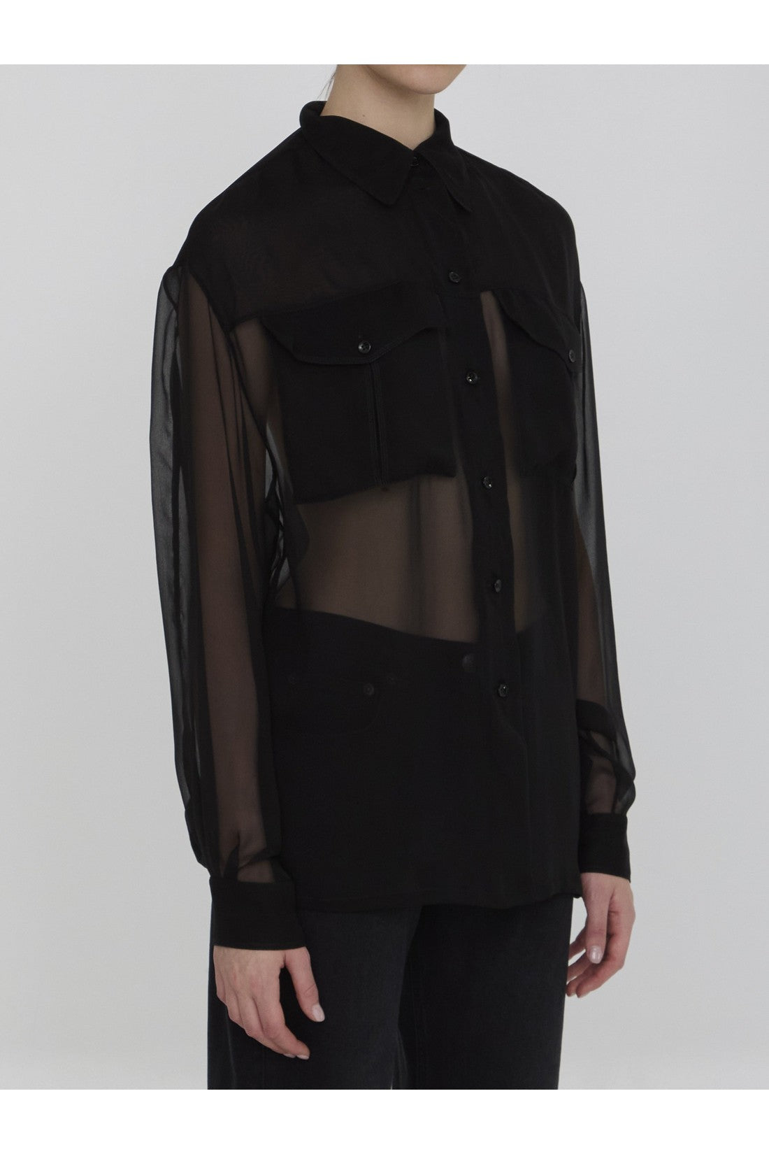 SAINT LAURENT-OUTLET-SALE-Silk crêpe shirt-ARCHIVIST