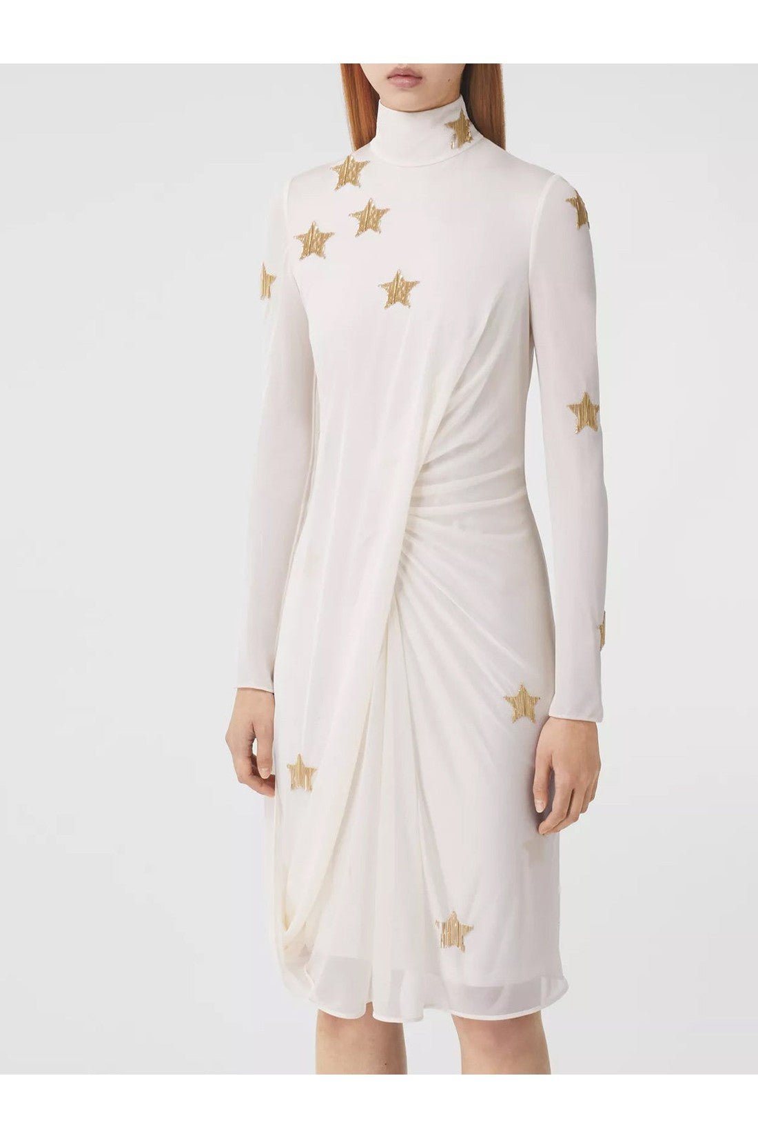 BURBERRY-OUTLET-SALE-Silk viscose dress with gold stars-ARCHIVIST