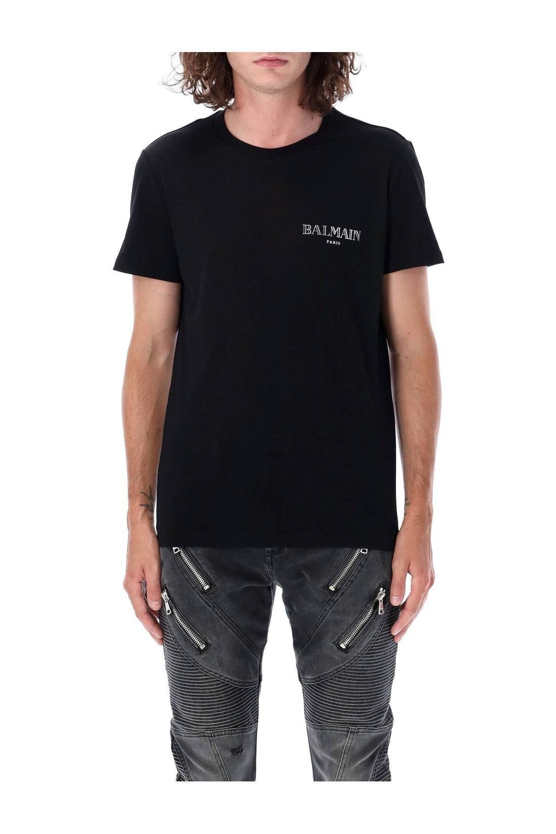 BALMAIN-OUTLET-SALE-Silver small logo t-shirt-ARCHIVIST