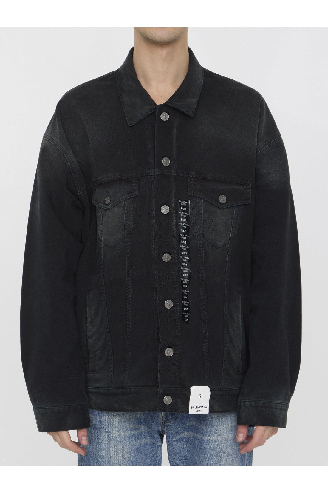 BALENCIAGA-OUTLET-SALE-Size Sticker Denim Jacket-ARCHIVIST