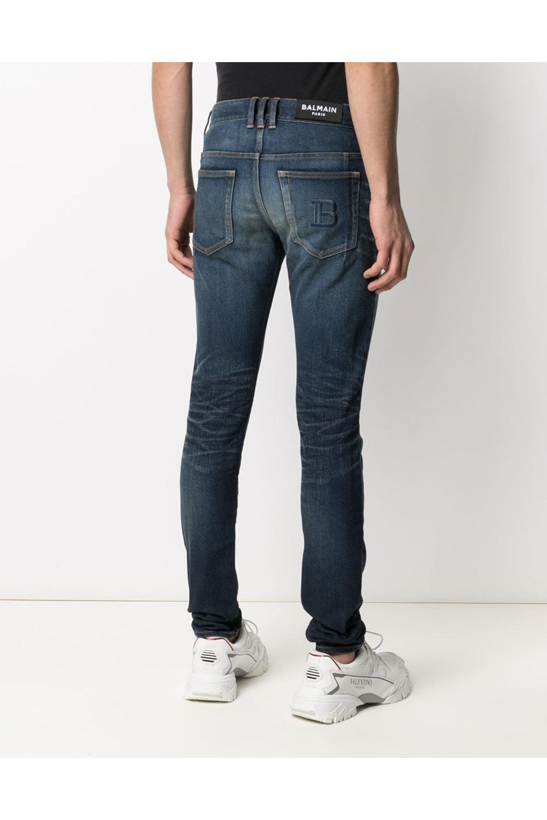 Balmain-OUTLET-SALE-Slim Fit B Logo Faded Jeans-ARCHIVIST