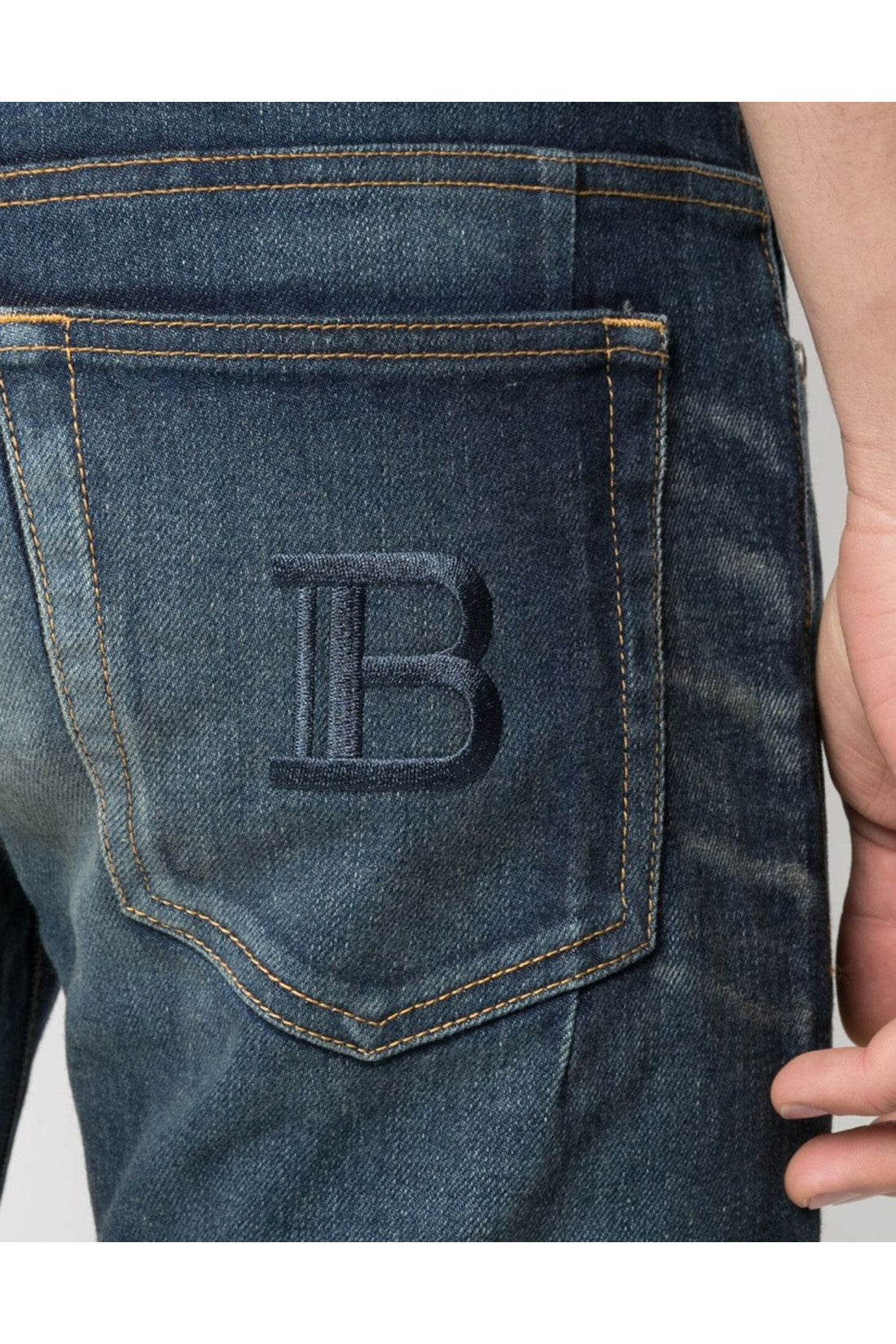 Balmain-OUTLET-SALE-Slim Fit B Logo Faded Jeans-ARCHIVIST