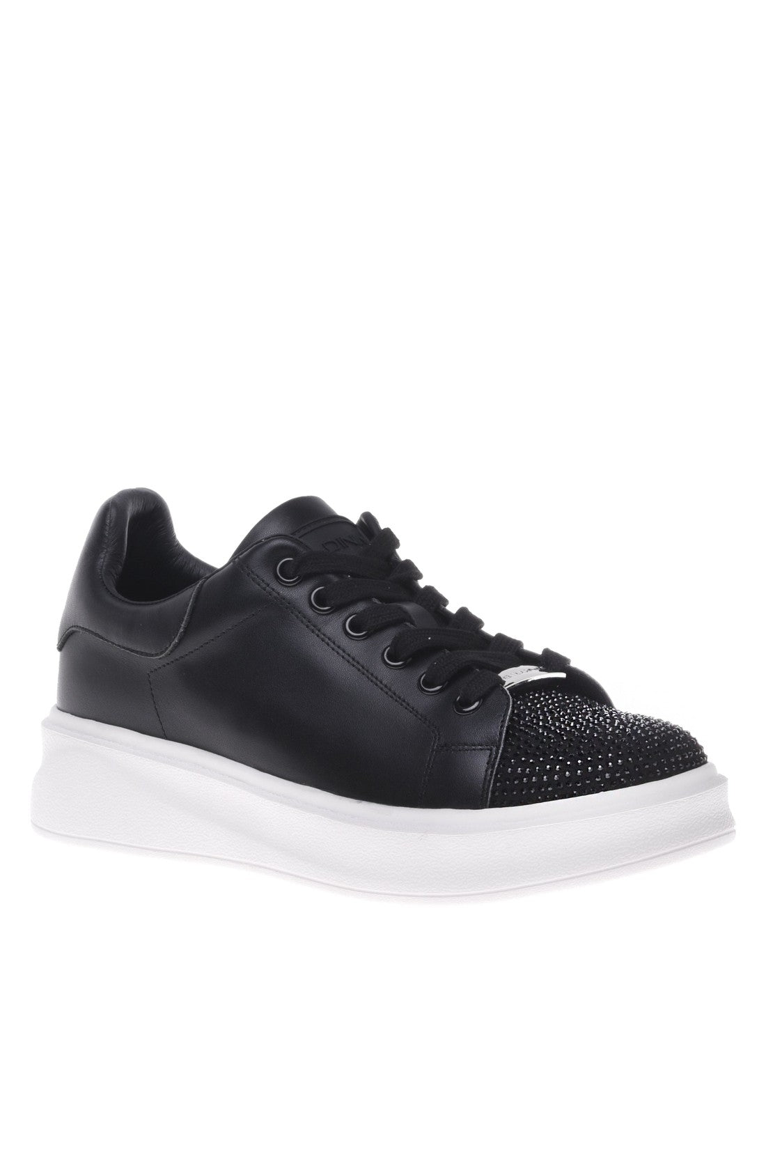 Sneaker in black calfskin with rhinestones