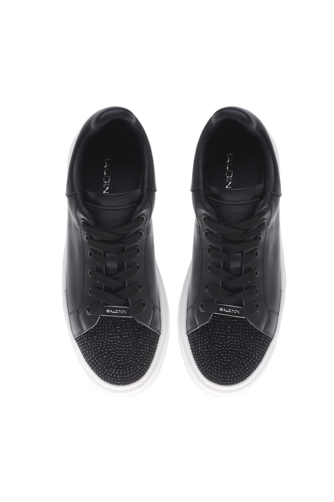 Sneaker in black calfskin with rhinestones