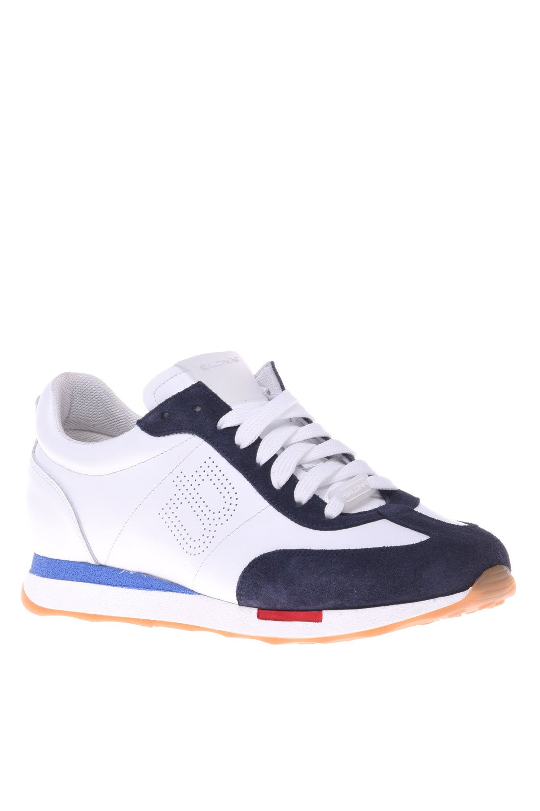 Sneaker in blue and white suede and calfskin