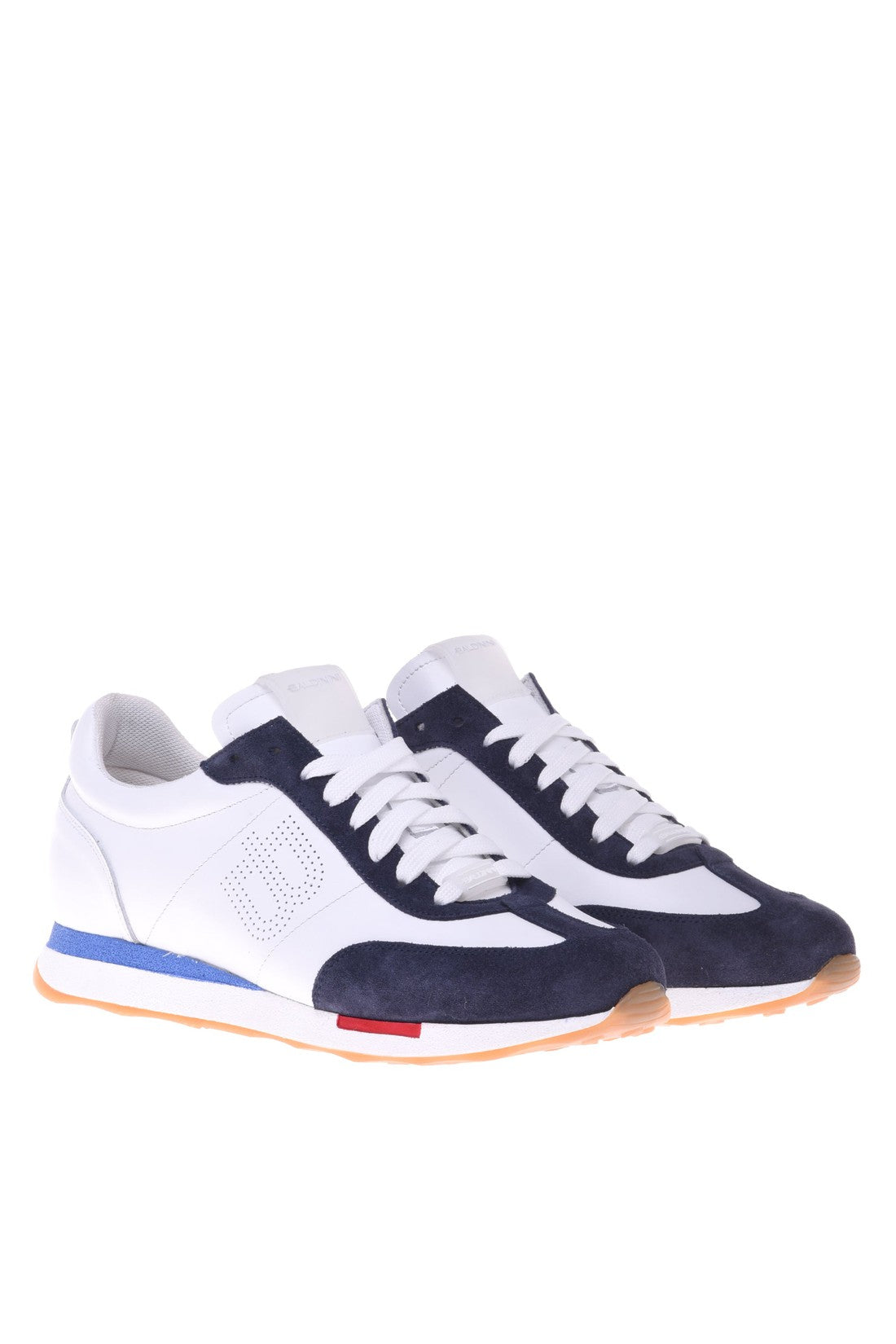 Sneaker in blue and white suede and calfskin