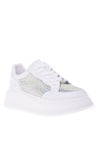 Sneaker in white calfskin with rhinestones