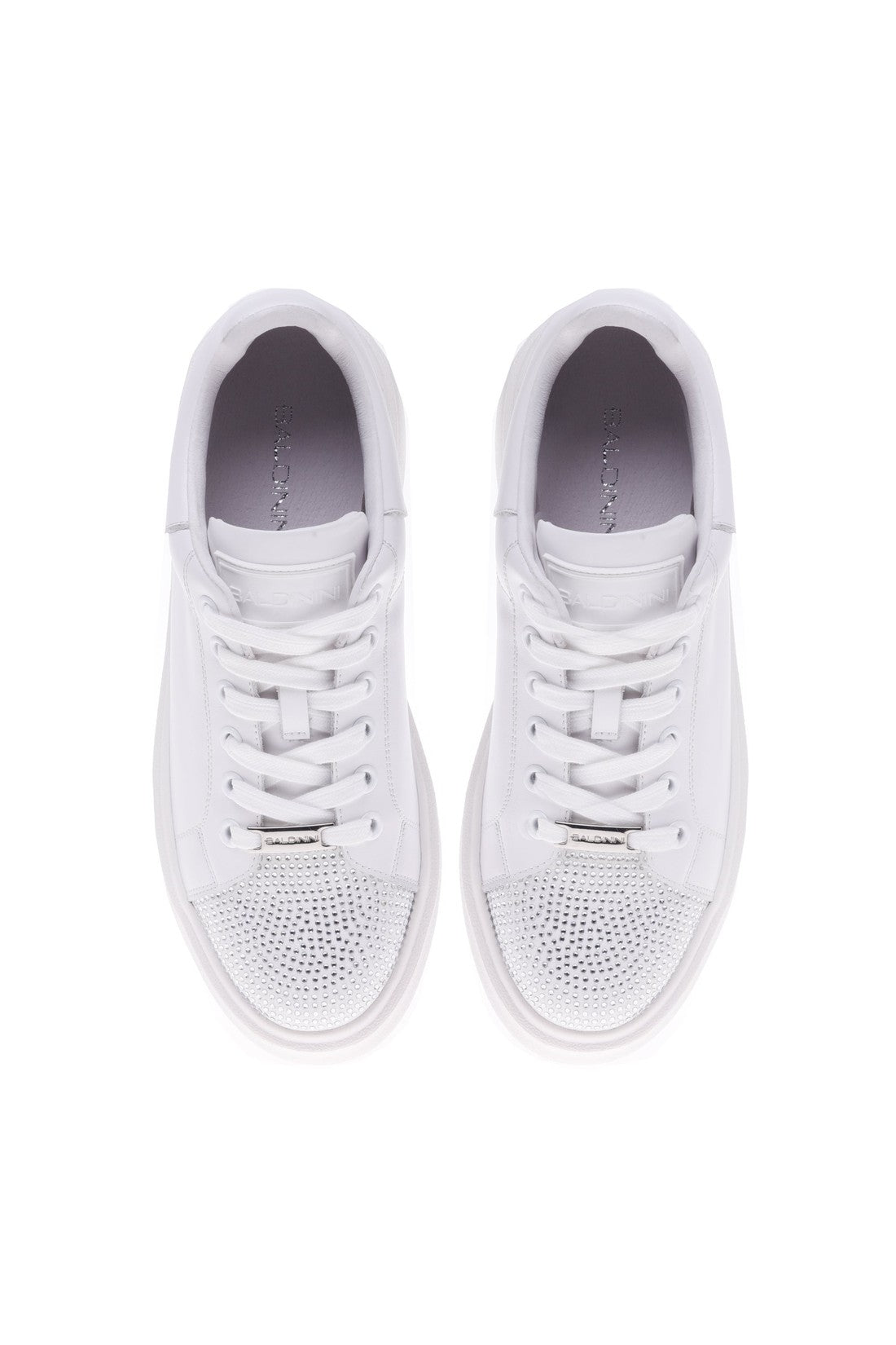 Sneaker in white calfskin with rhinestones