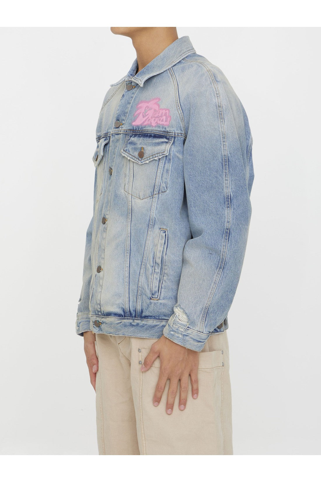 PALM ANGELS-OUTLET-SALE-Spray "Hunter" denim jacket-ARCHIVIST