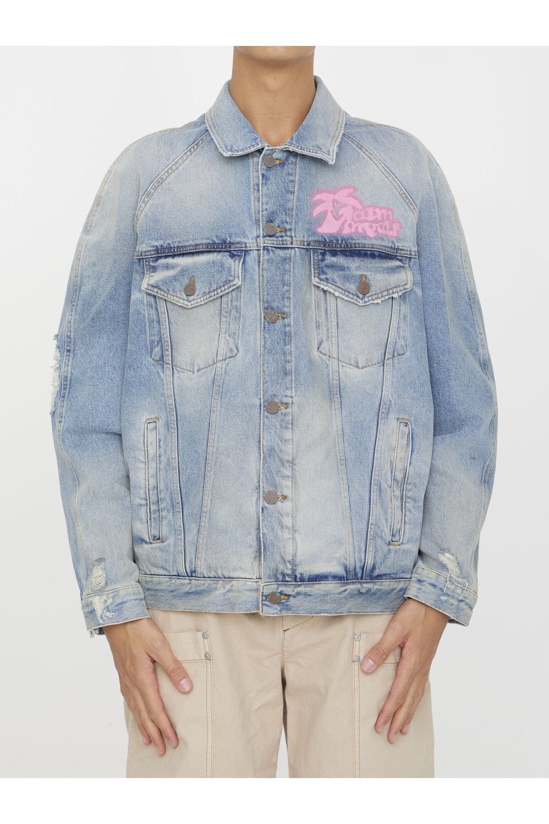 PALM ANGELS-OUTLET-SALE-Spray "Hunter" denim jacket-ARCHIVIST