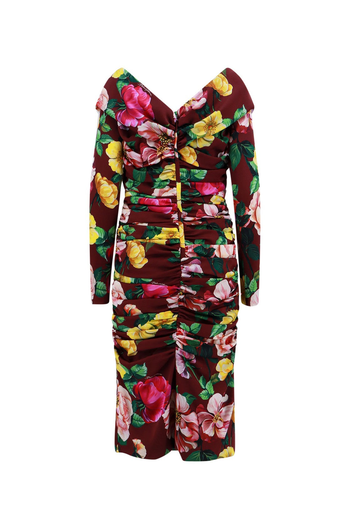 DOLCE & GABBANA-OUTLET-SALE-Stretch silk dress with floral print-ARCHIVIST