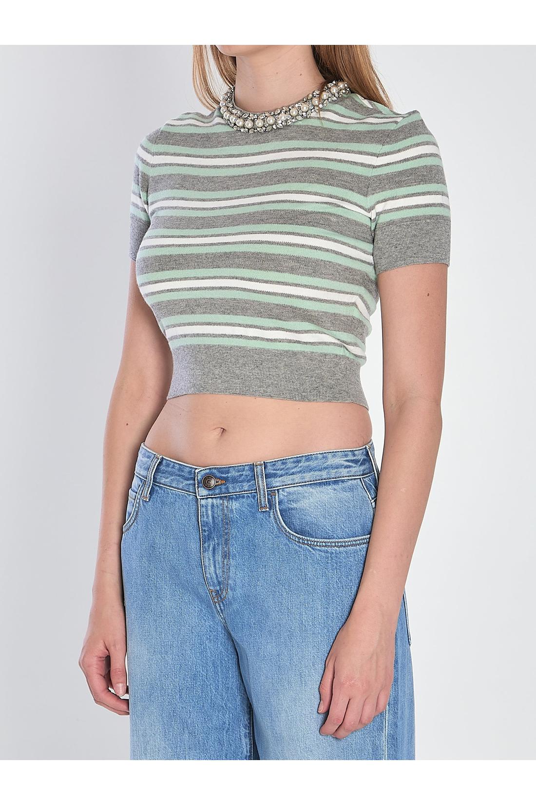 Self Portrait-OUTLET-SALE-Striped cropped t-shirt-ARCHIVIST