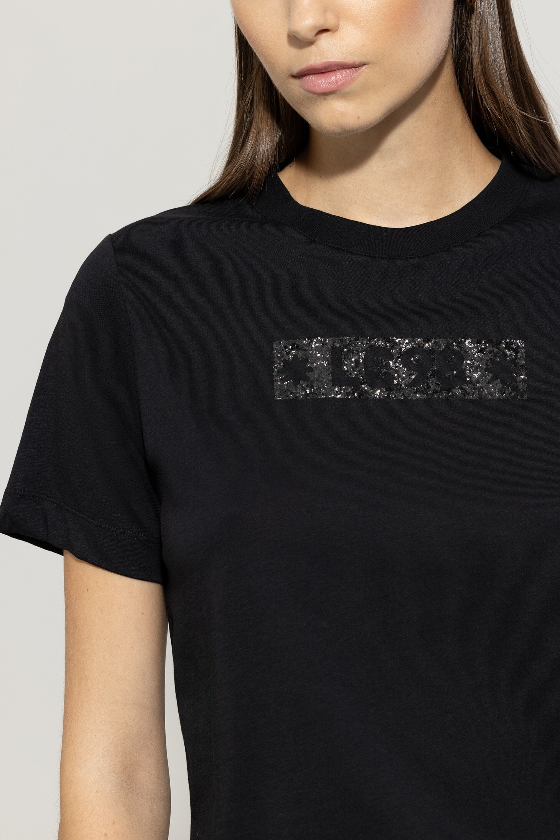 Luisa Cerano-T-Shirt mit Glitter-Print-Shirts-Black-Deal-Outlet-by-ARCHIVIST