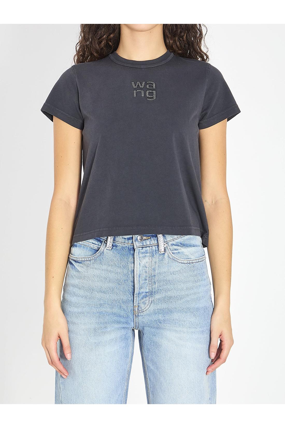 Alexander Wang-OUTLET-SALE-T-shirt with logo and rhinestones-ARCHIVIST