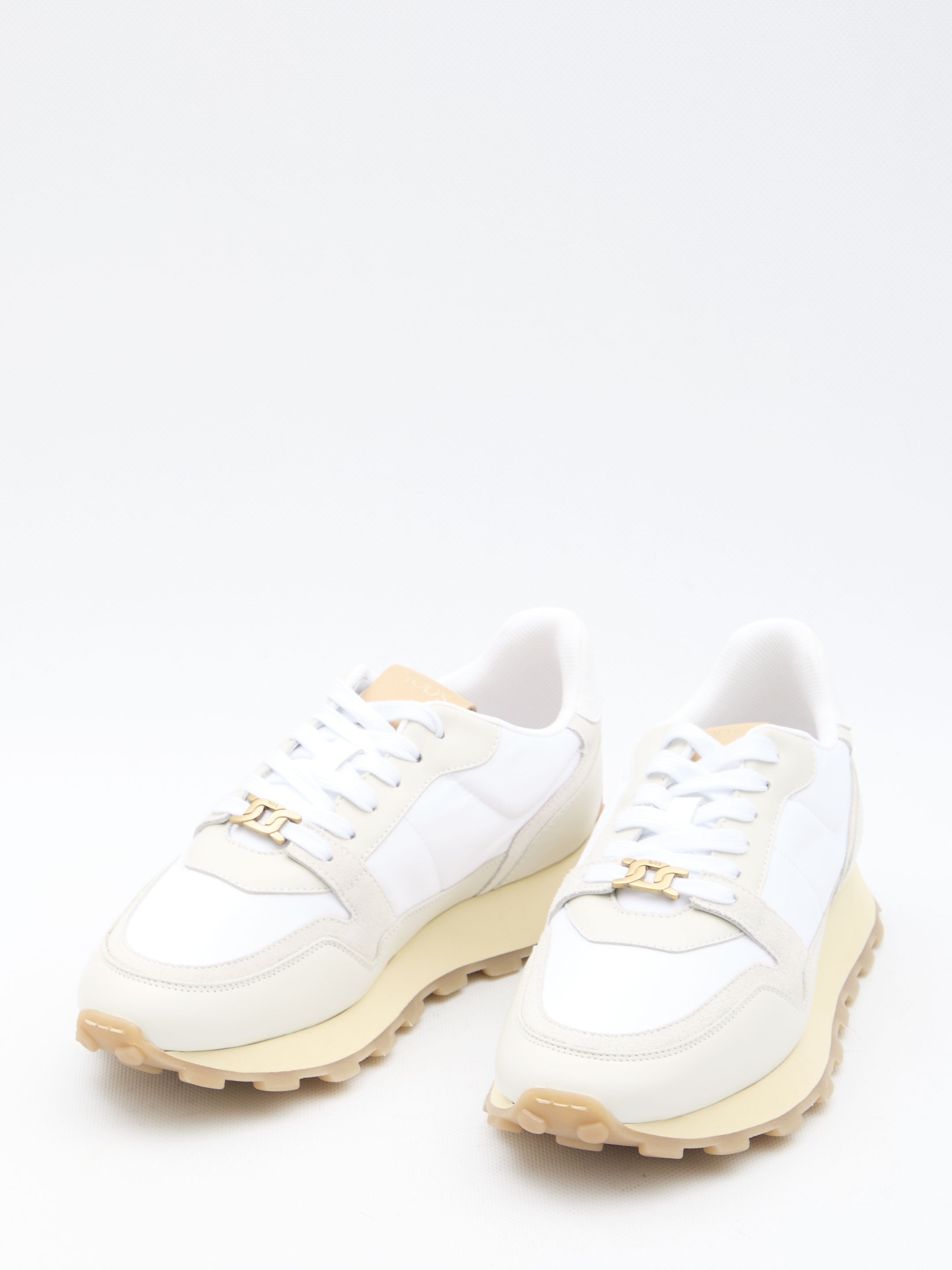Leather and fabric sneakers