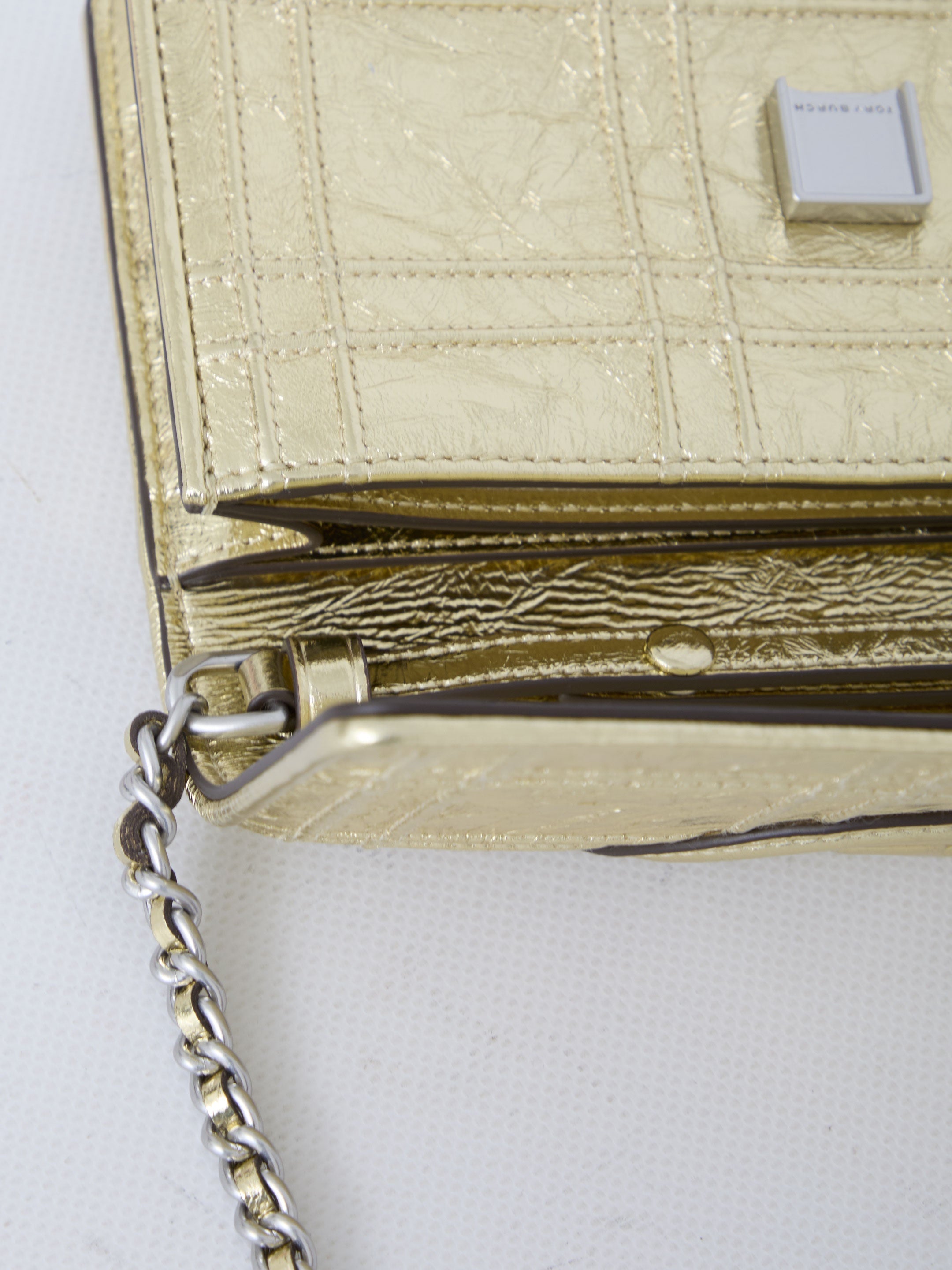 Fleming Soft Metallic Square Quilt Chain Wallet bag