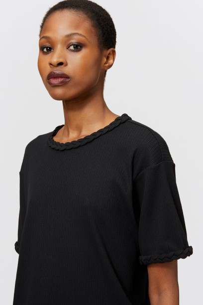 Viktor & Rolf-BRAID DETAIL T-SHIRT-Shirts-Black-Deal-Outlet-by-ARCHIVIST