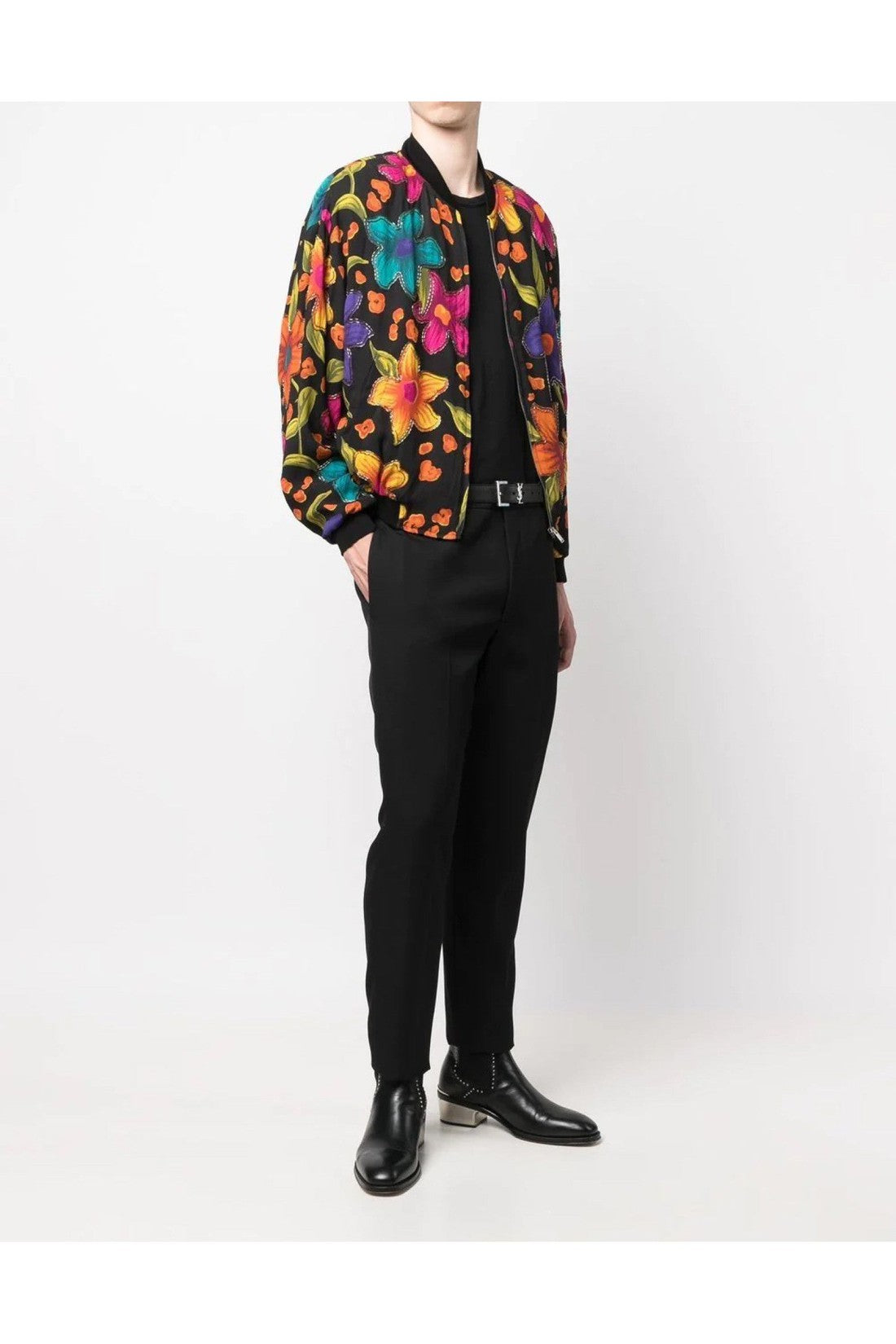 Saint Laurent-OUTLET-SALE-Teddy Fleurs Crepe Jacket-ARCHIVIST