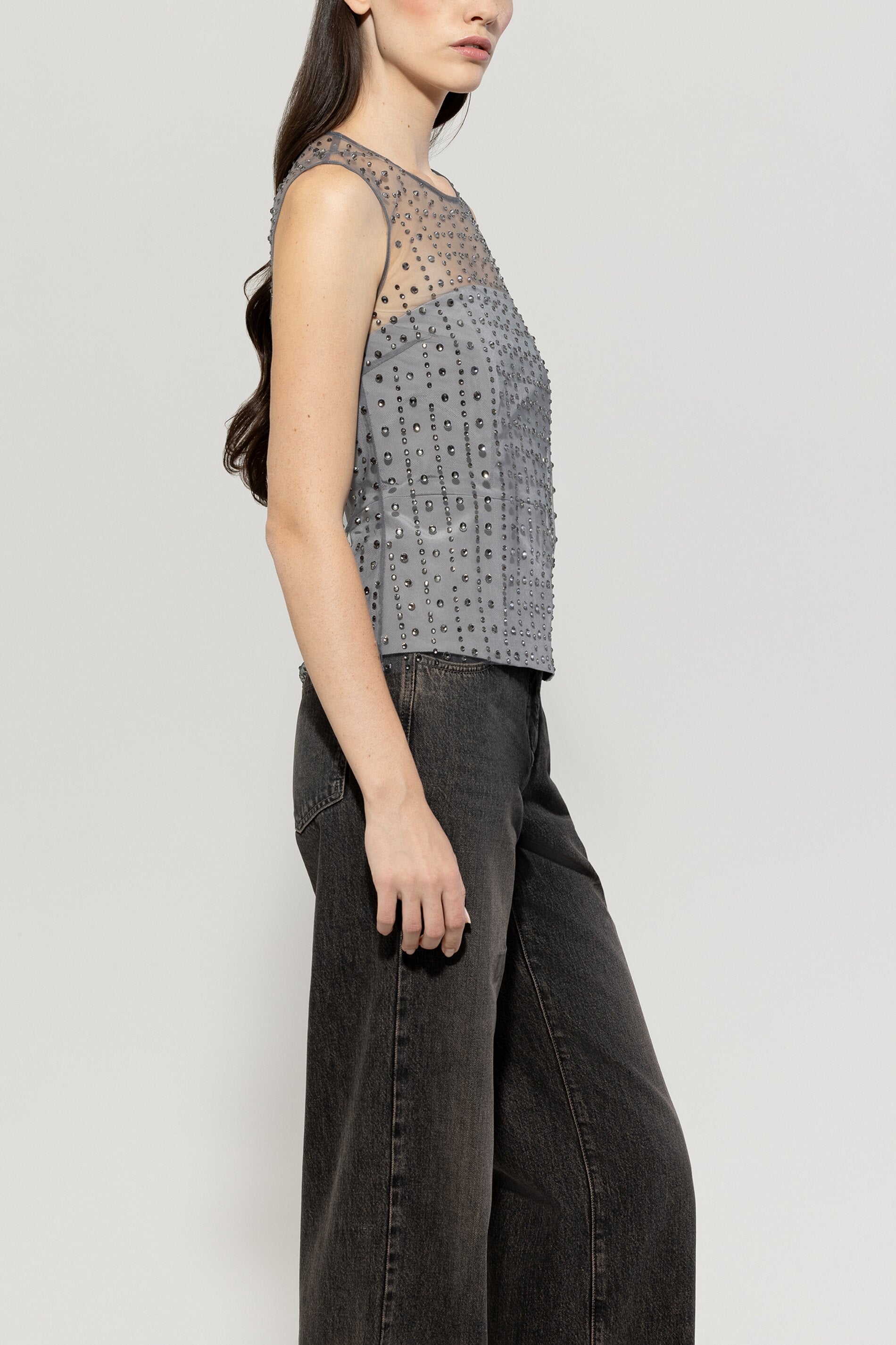 Luisa Cerano-Top in Mesh-Optik-Hemden & Blusen-Black-Deal-Outlet-by-ARCHIVIST