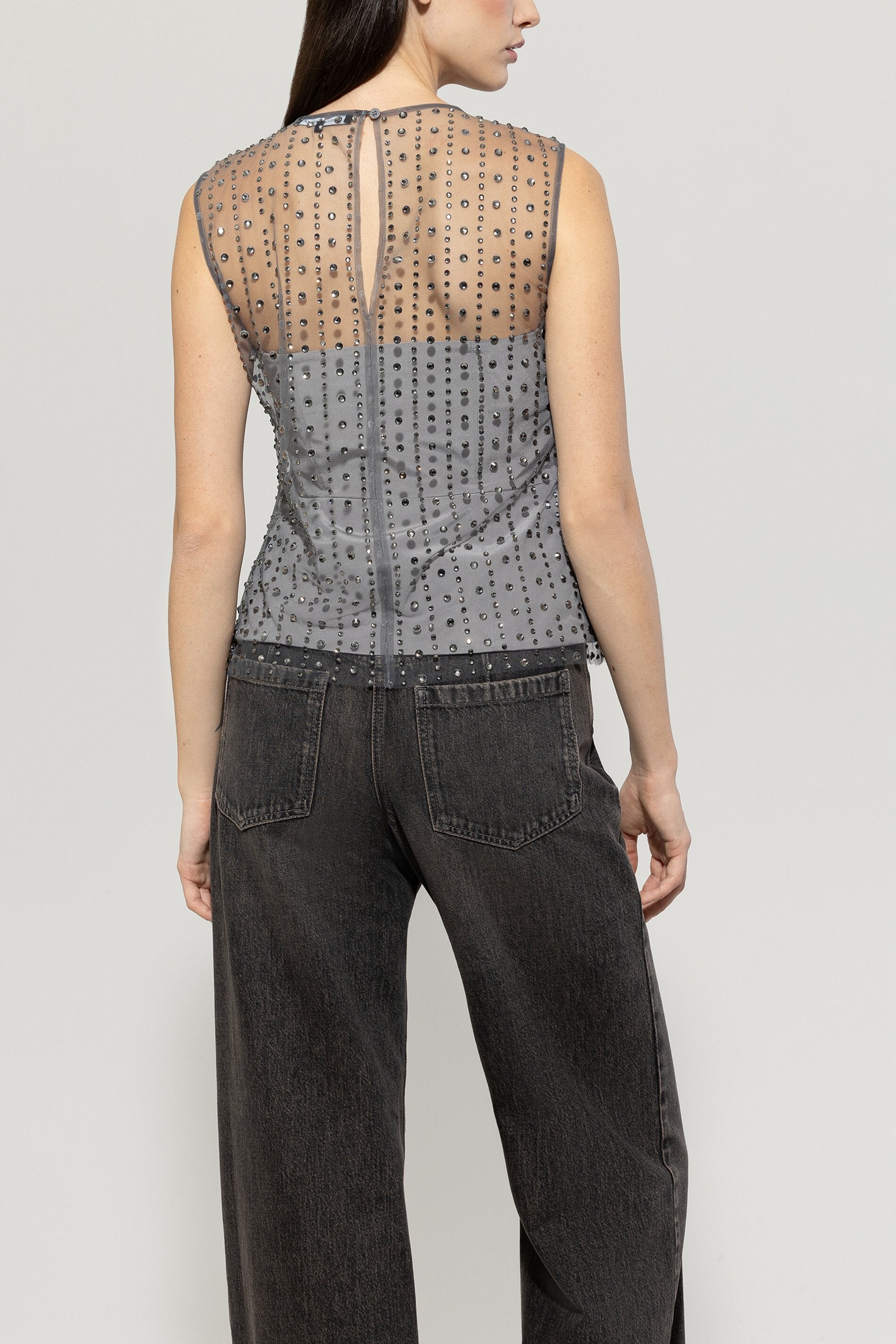 Luisa Cerano-Top in Mesh-Optik-Hemden & Blusen-Black-Deal-Outlet-by-ARCHIVIST
