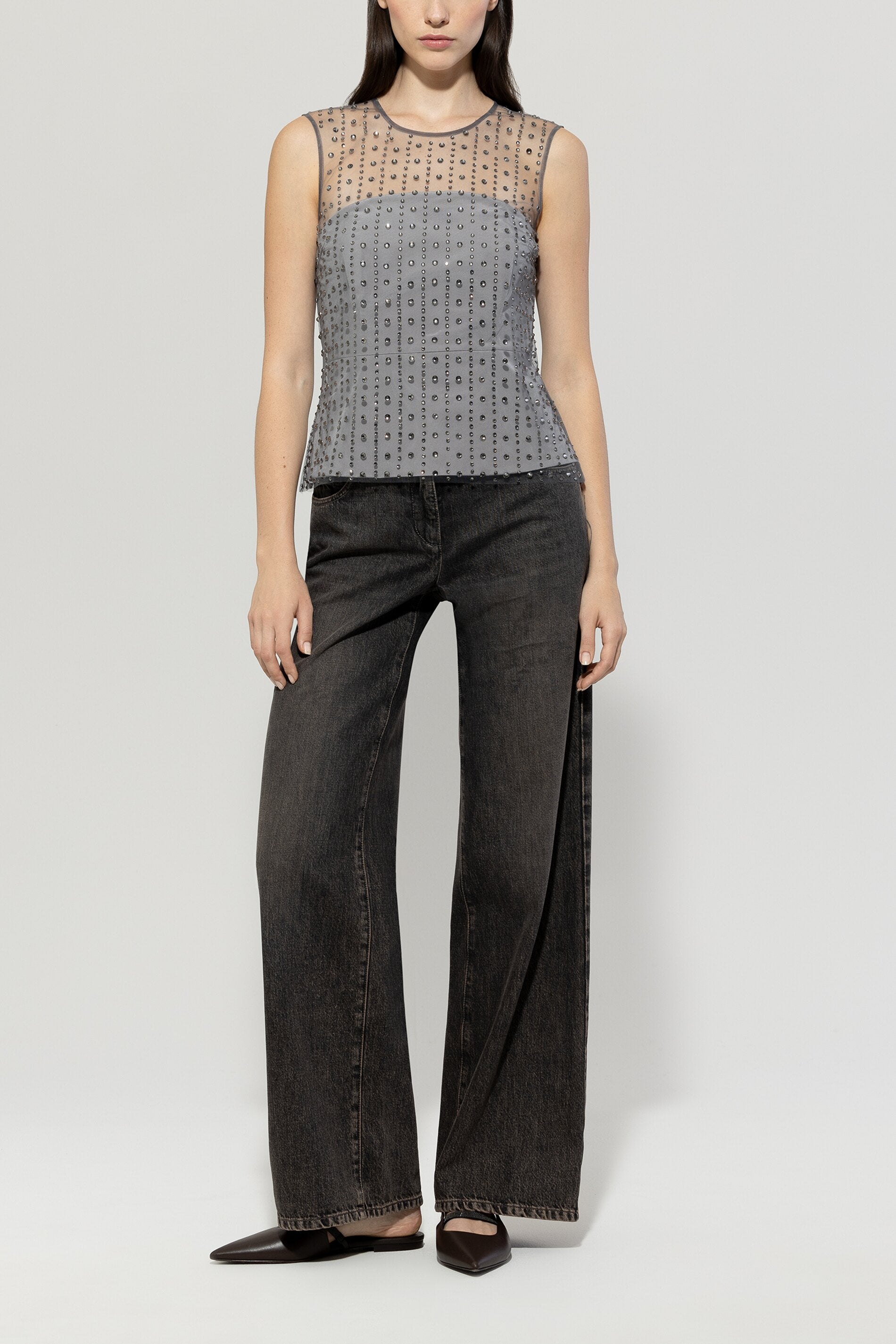 Luisa Cerano-Top in Mesh-Optik-Hemden & Blusen-Black-Deal-Outlet-by-ARCHIVIST