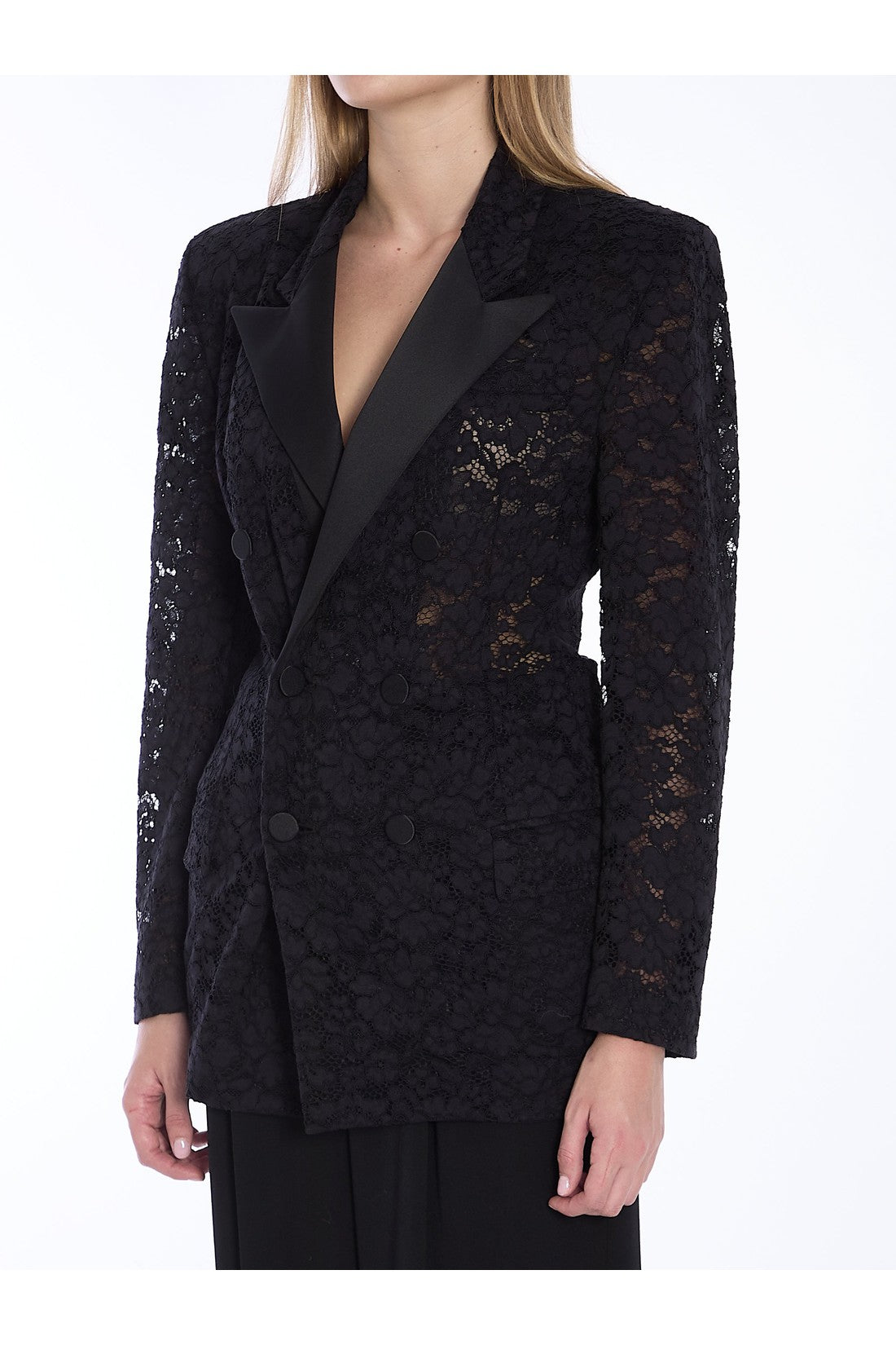 SAINT LAURENT-OUTLET-SALE-Tuxedo jacket in guipure-ARCHIVIST