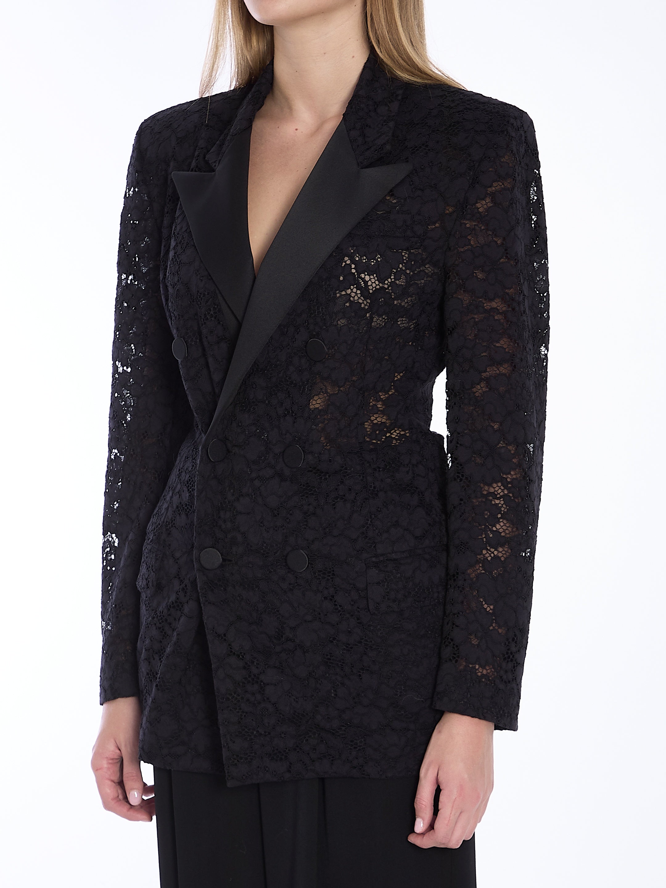 SAINT LAURENT-OUTLET-SALE-Tuxedo jacket in guipure-ARCHIVIST