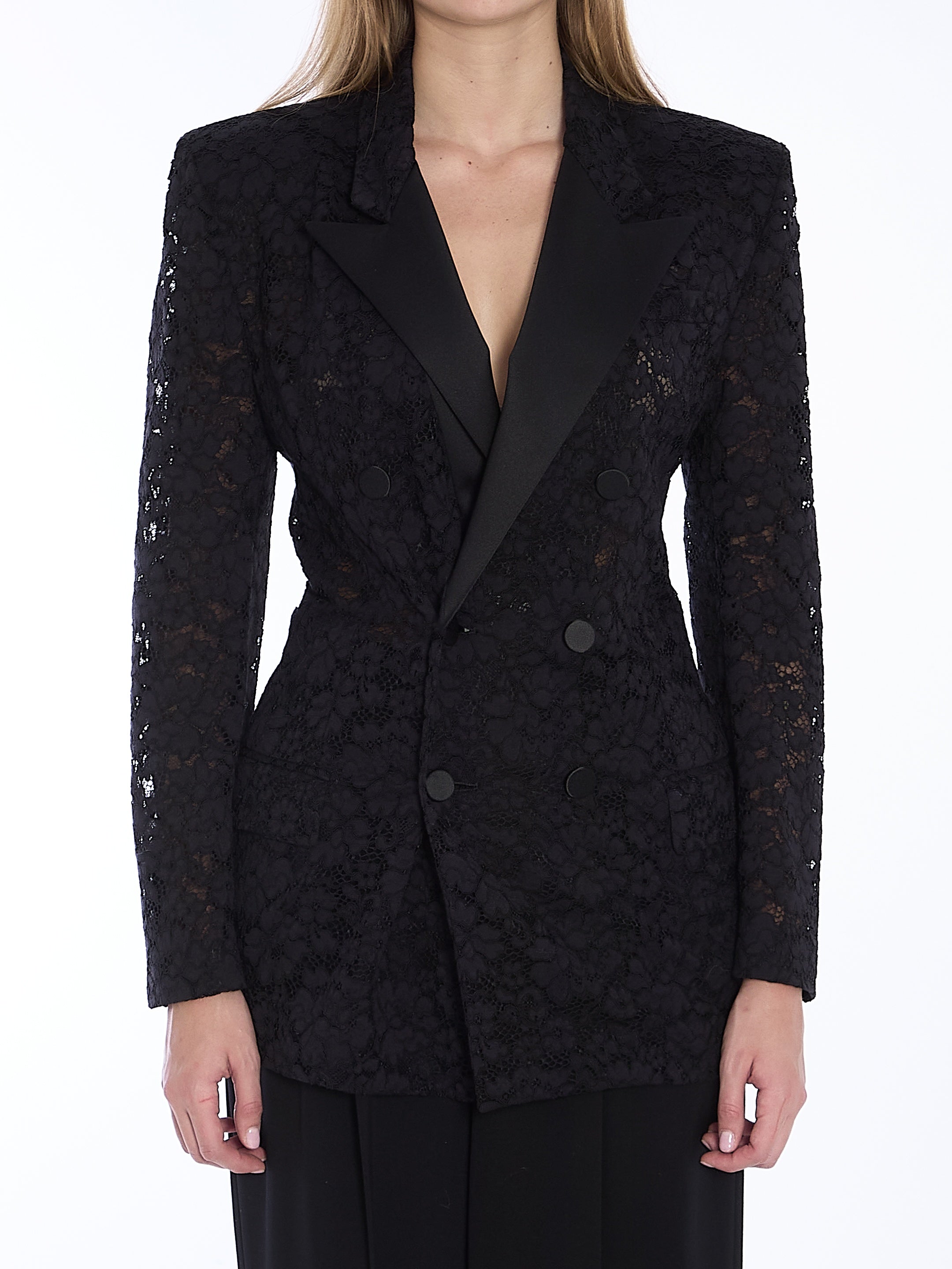 SAINT LAURENT-OUTLET-SALE-Tuxedo jacket in guipure-ARCHIVIST