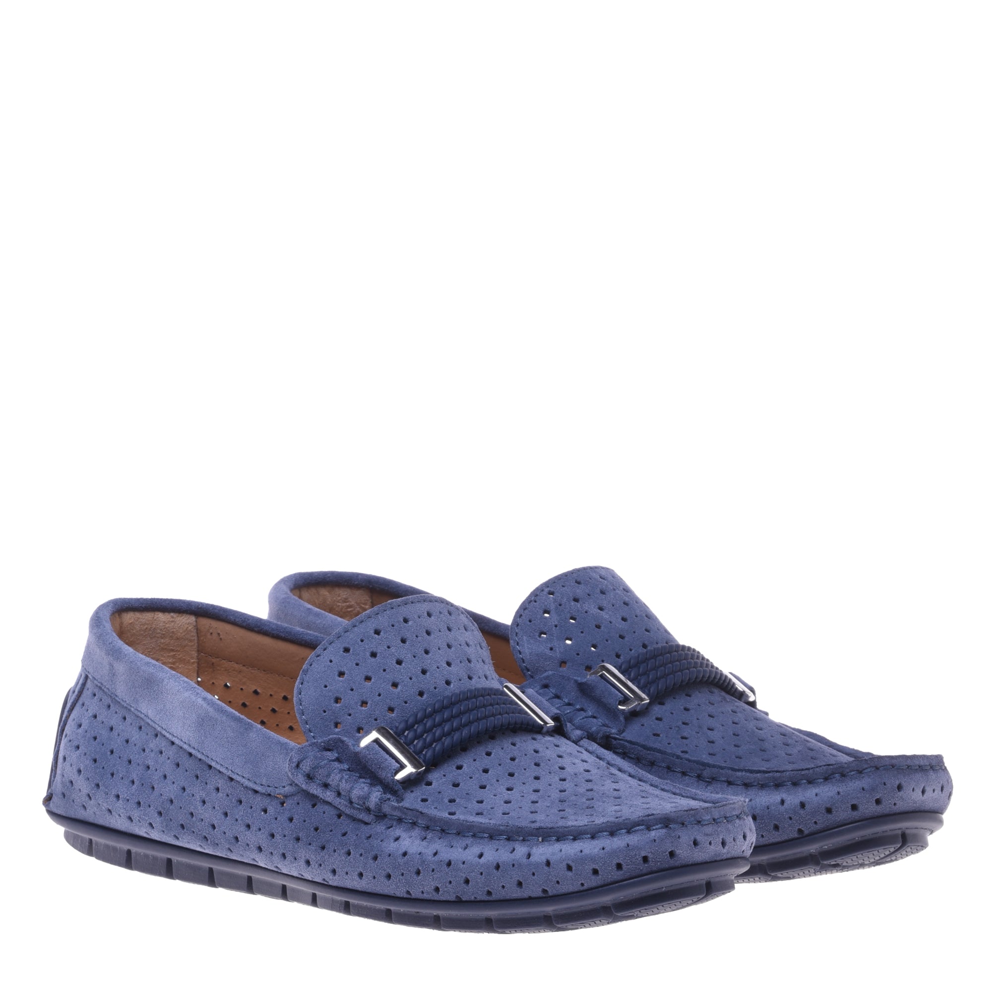 Loafer in denim perforated suede