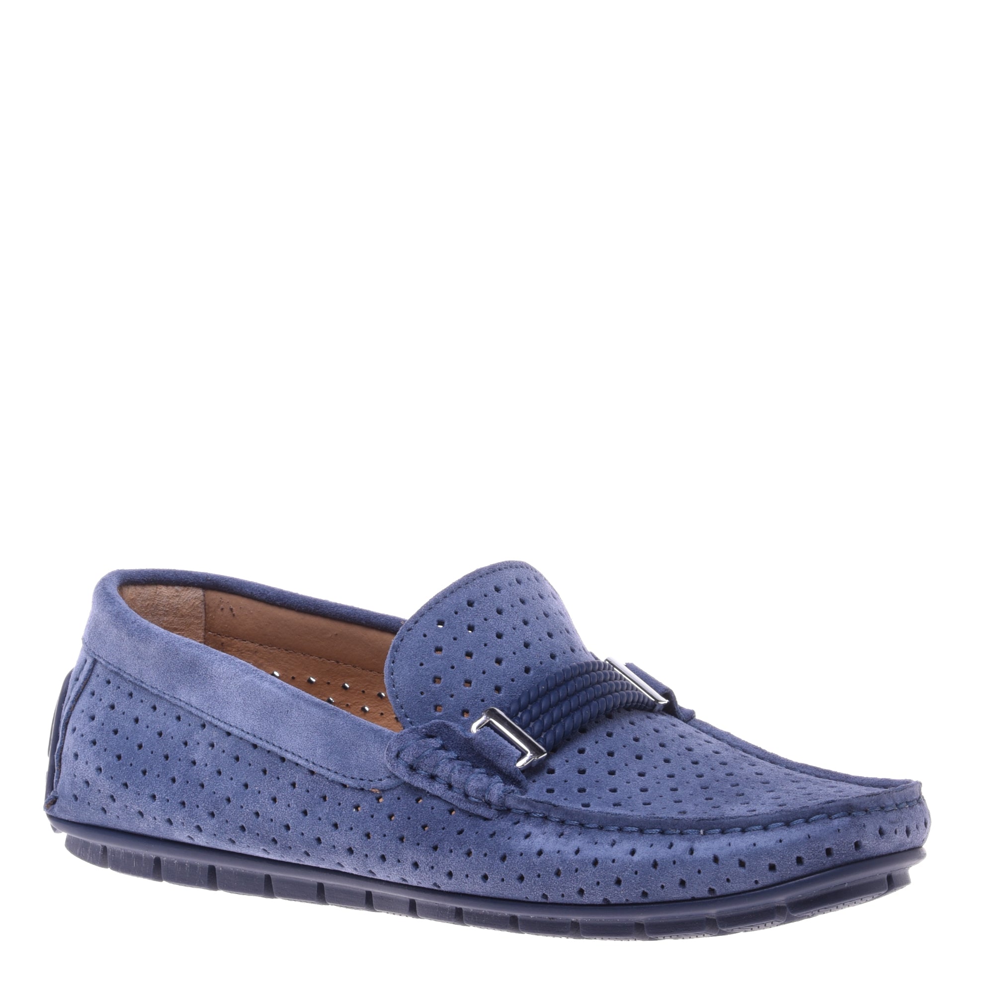 Loafer in denim perforated suede