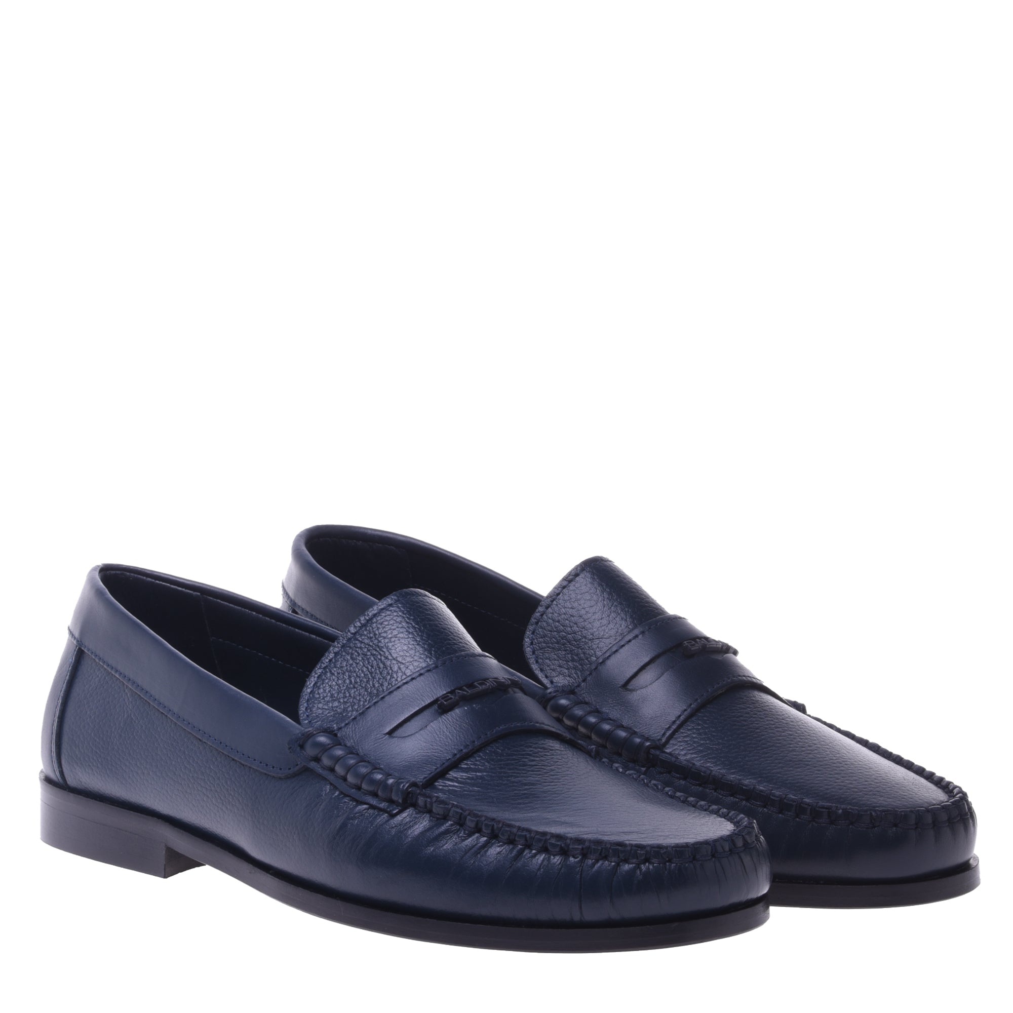 Loafer in blue tumbled leather