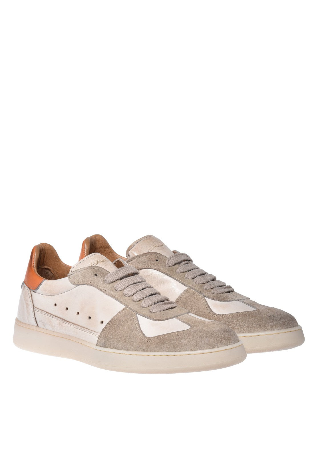 Sneaker in taupe and cream suede and calfskin