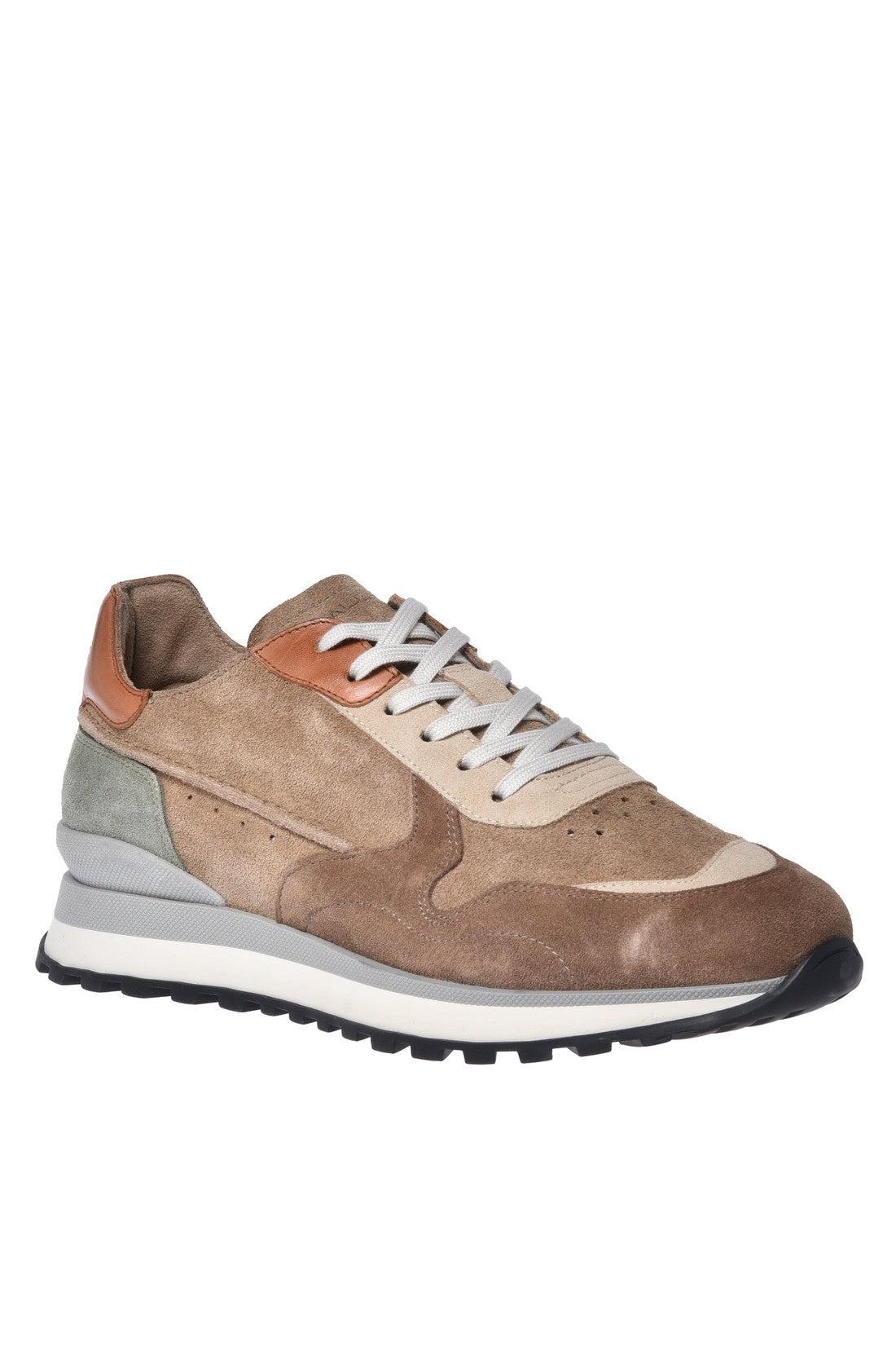 Sneaker in taupe and beige suede leather