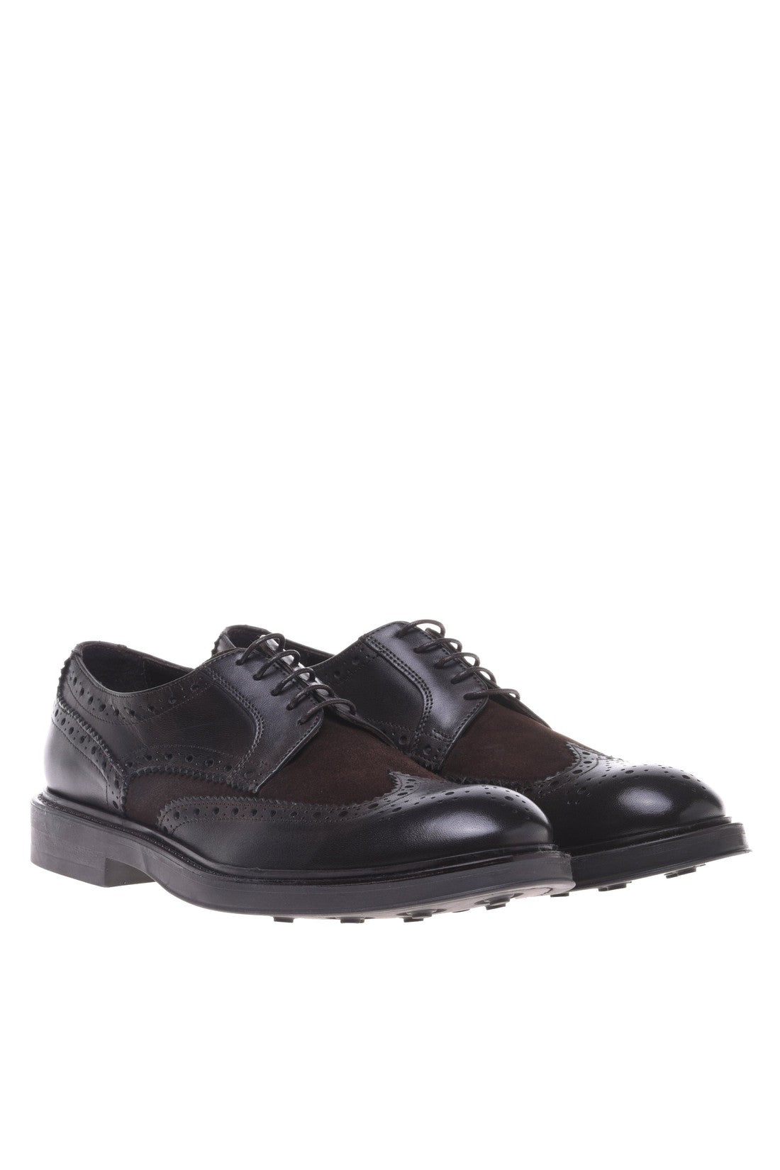 Derby shoe in dark brown suede and leather