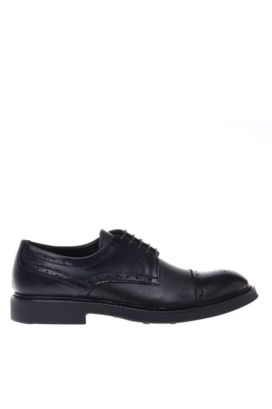 Black printed leather Derby shoes