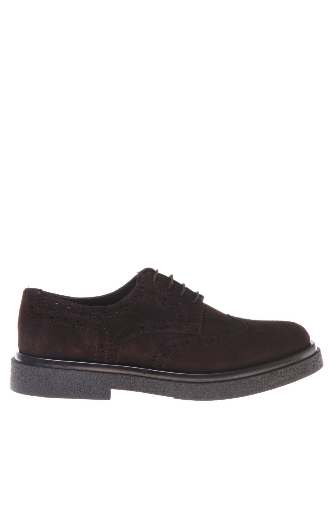 Derby shoe in dark brown suede leather