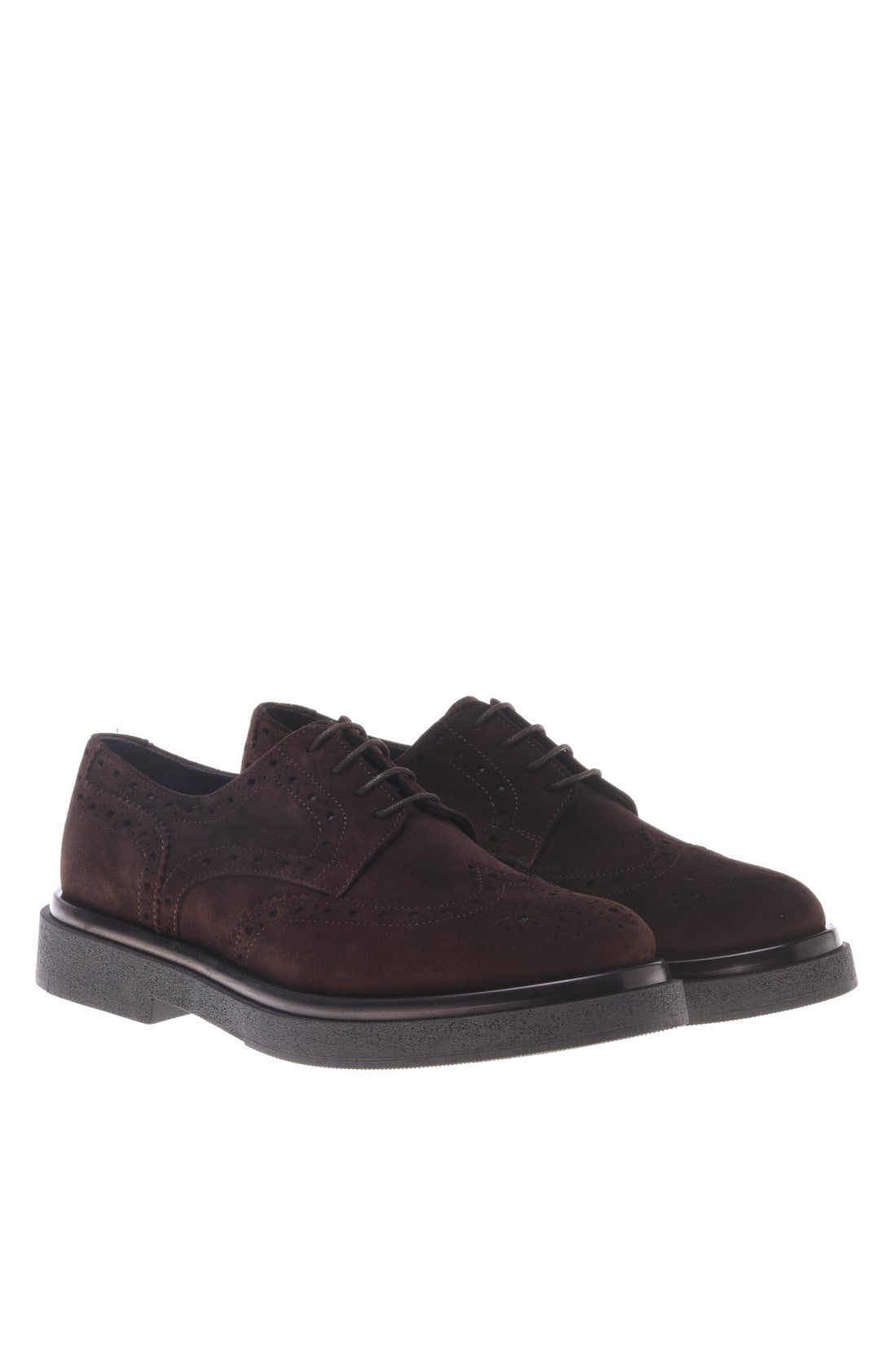 Derby shoe in dark brown suede leather