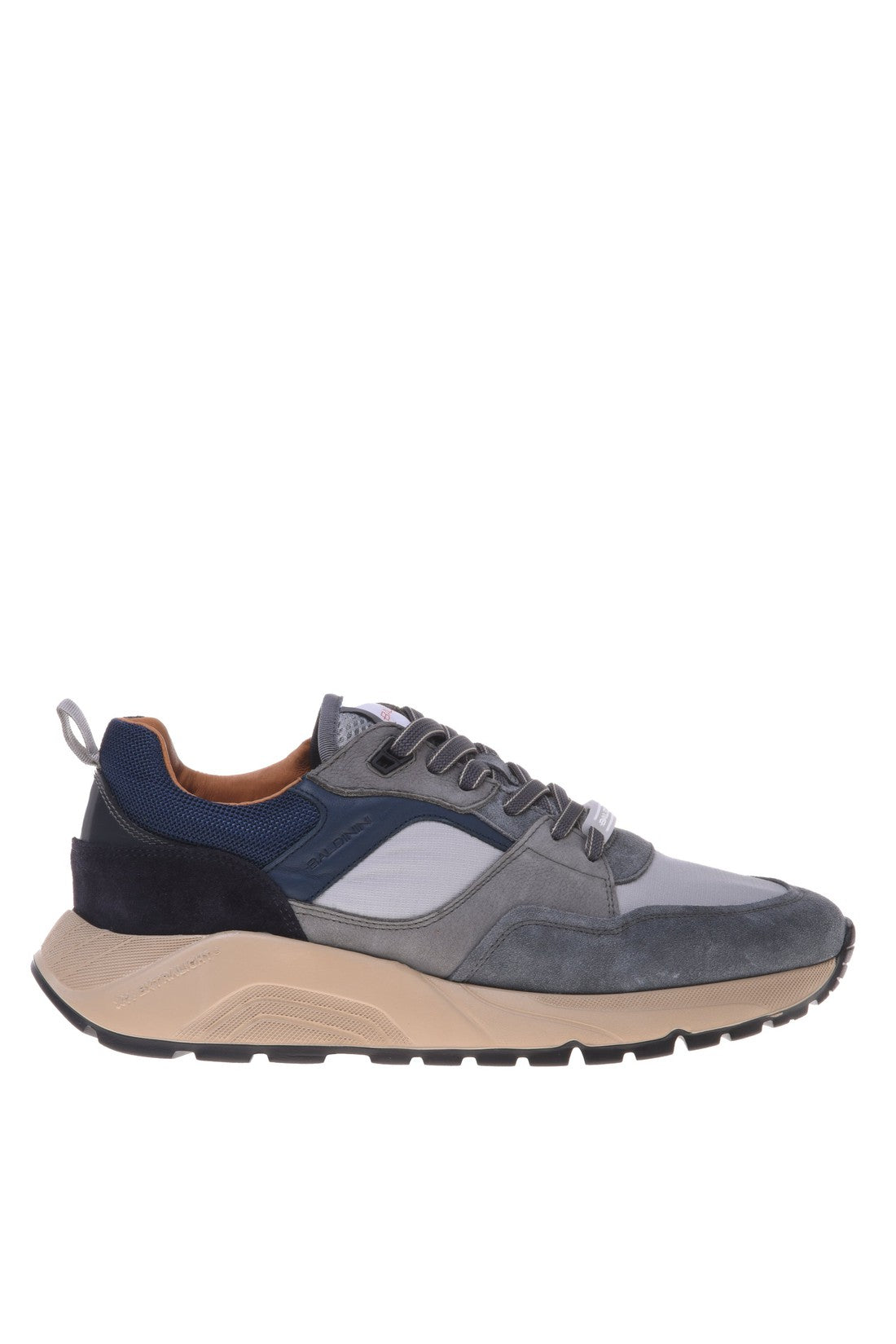 Trainer in denim fabric and suede