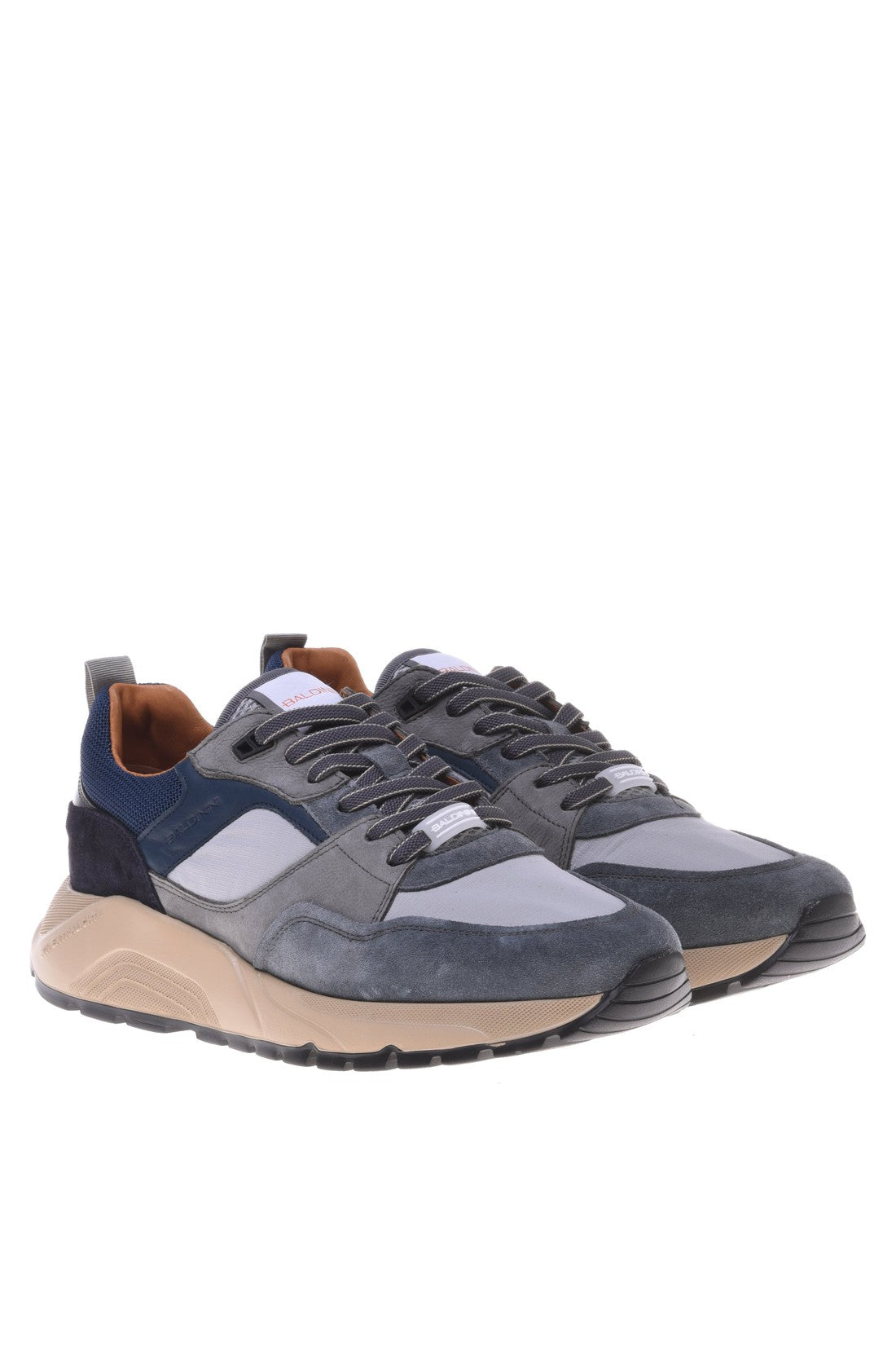 Trainer in denim fabric and suede