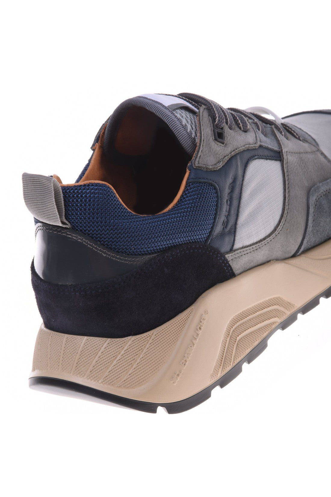 Trainer in denim fabric and suede