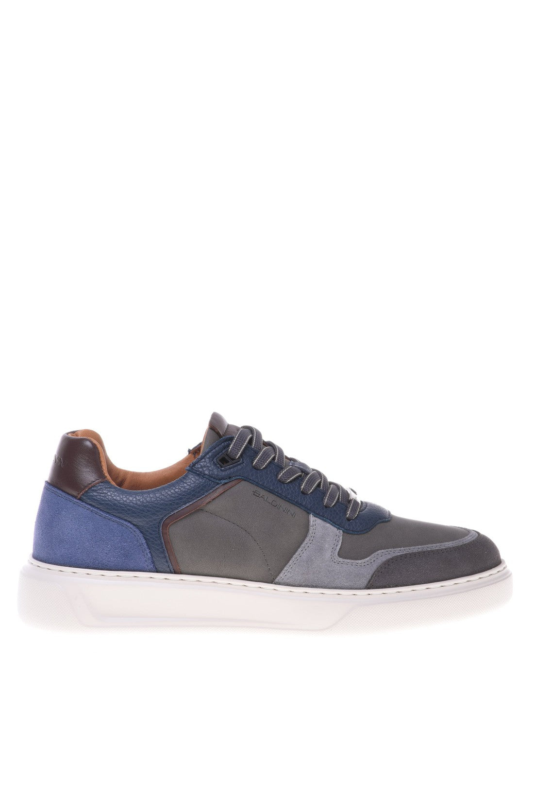 Trainer in blue and grey leather and suede