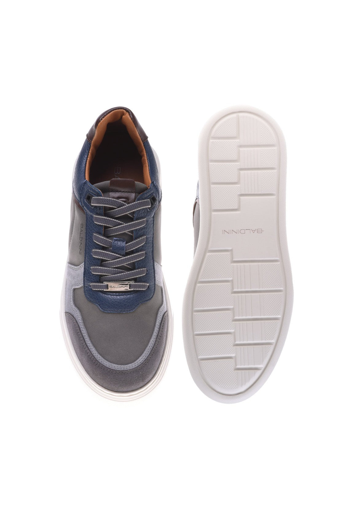 Trainer in blue and grey leather and suede