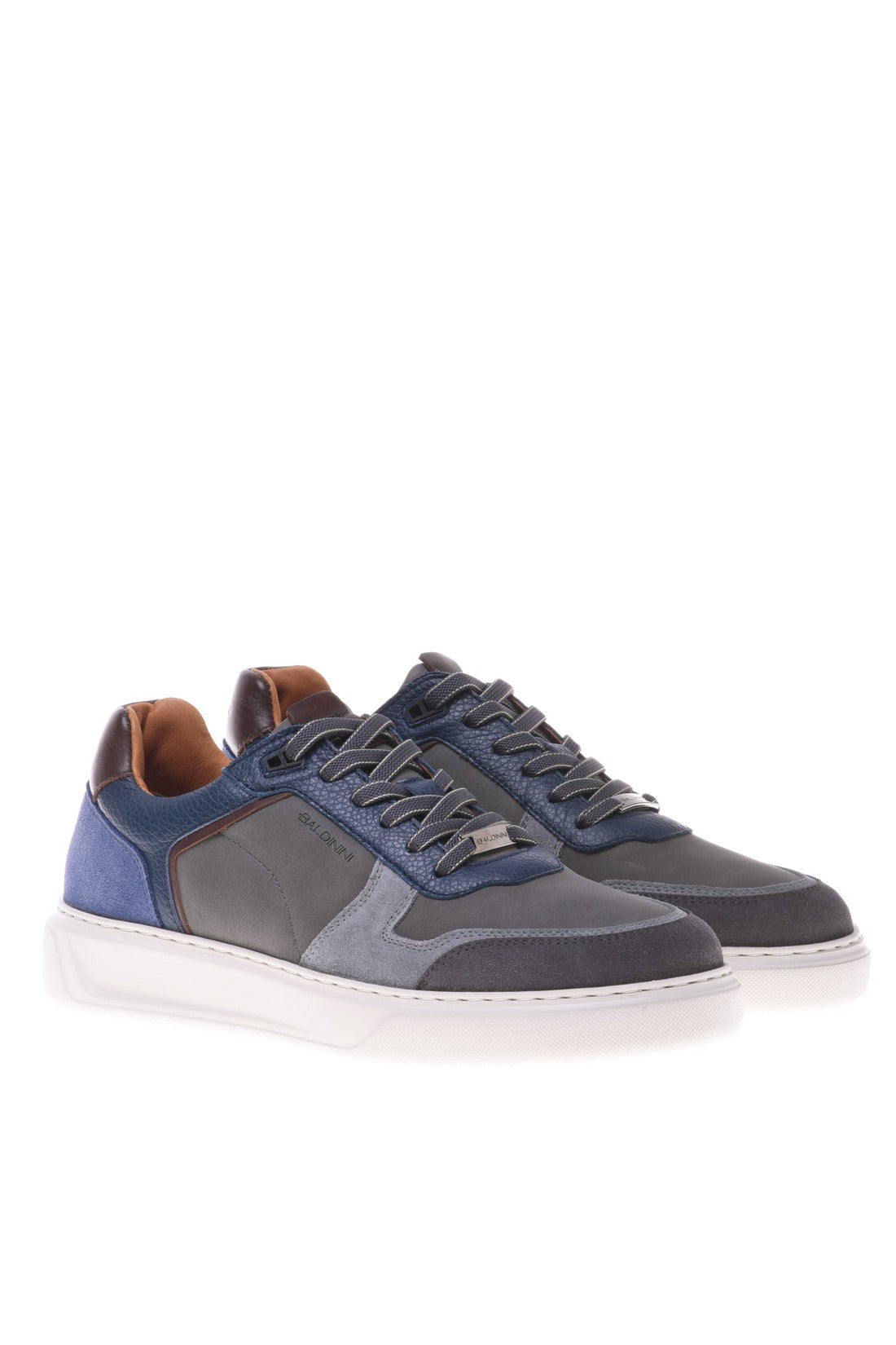 Trainer in blue and grey leather and suede