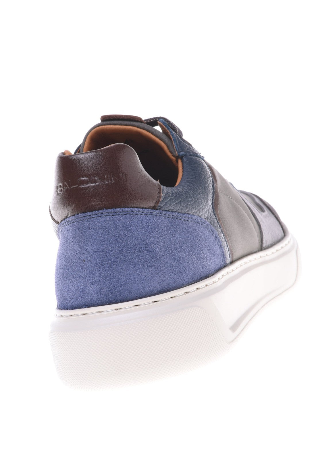 Trainer in blue and grey leather and suede