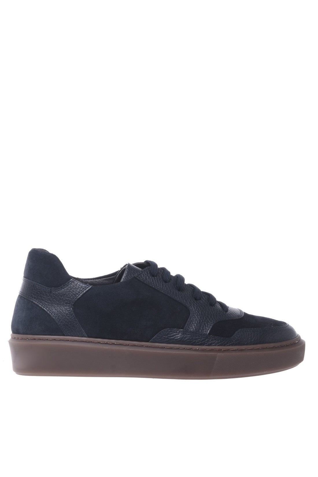 Trainer in blue tumbled calfskin and suede