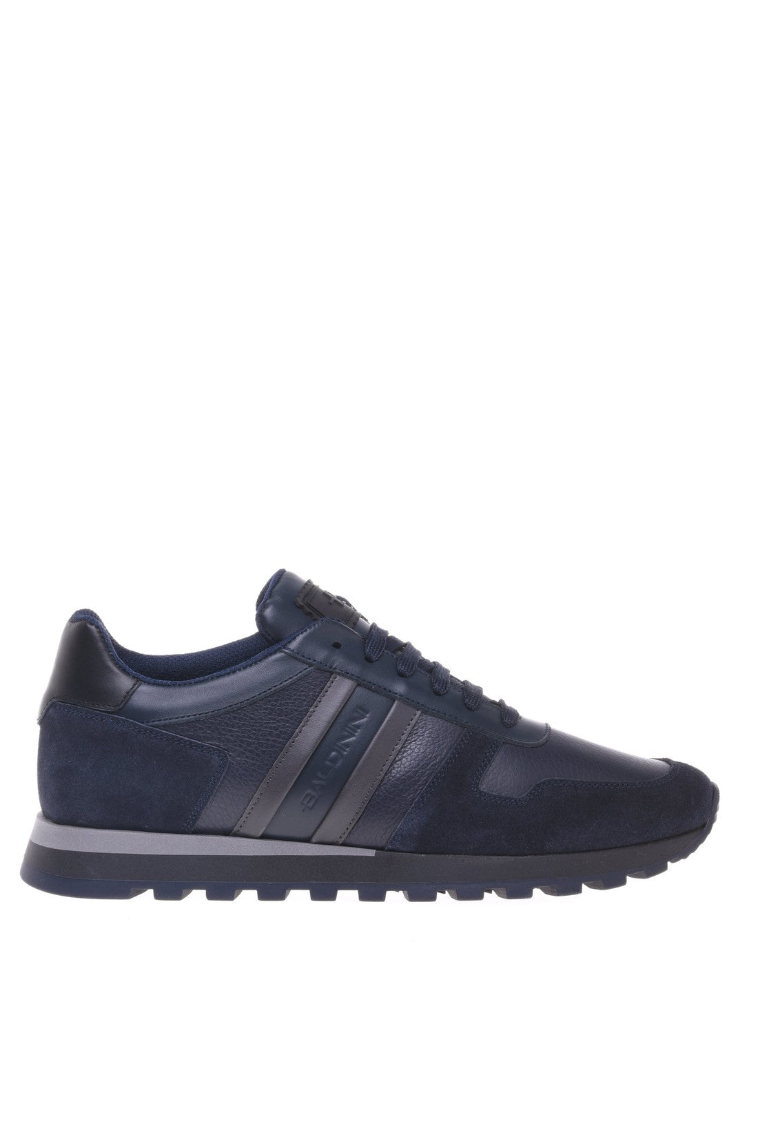 Trainer in blue tumbled calfskin and suede