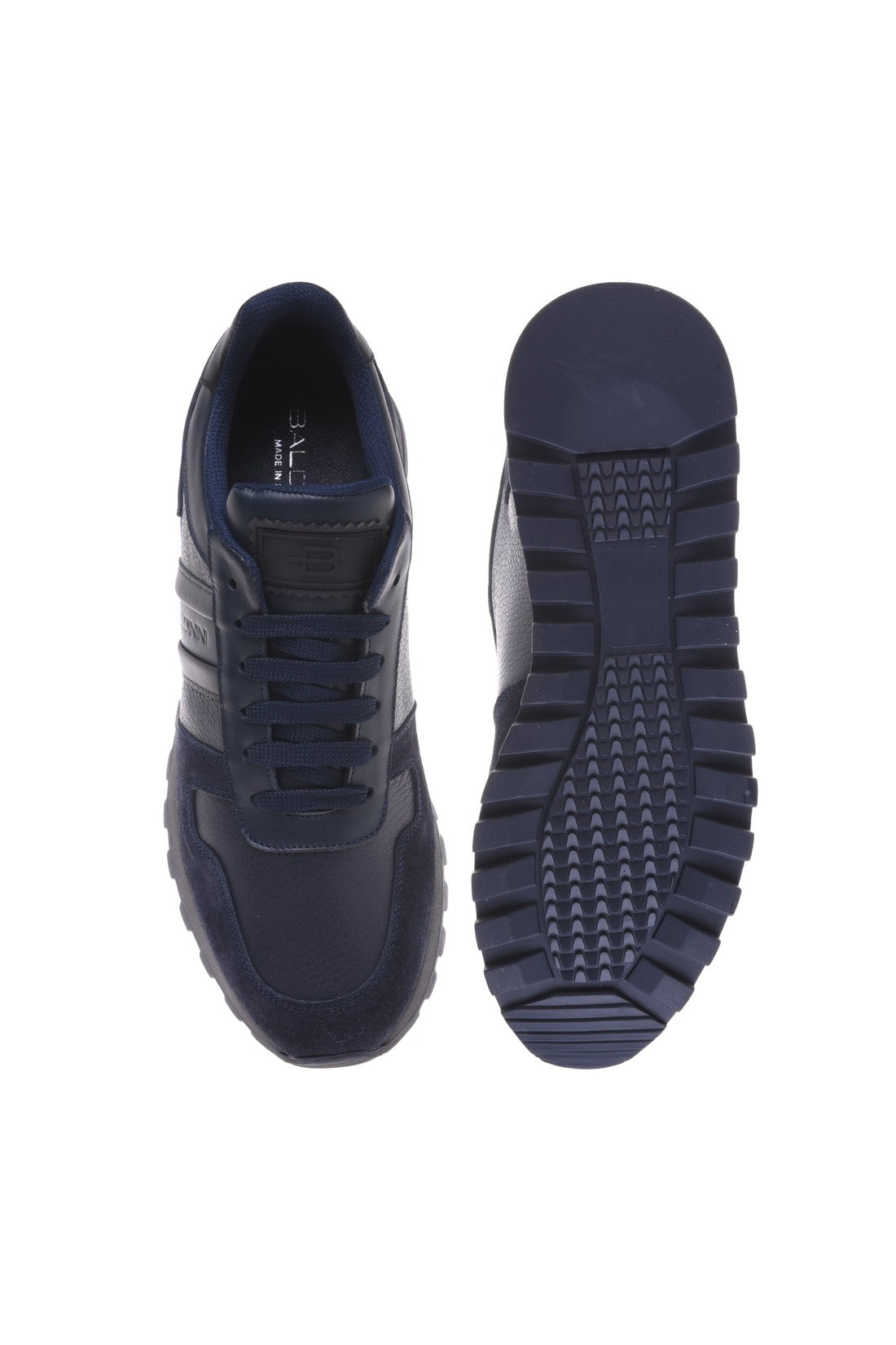 Trainer in blue tumbled calfskin and suede