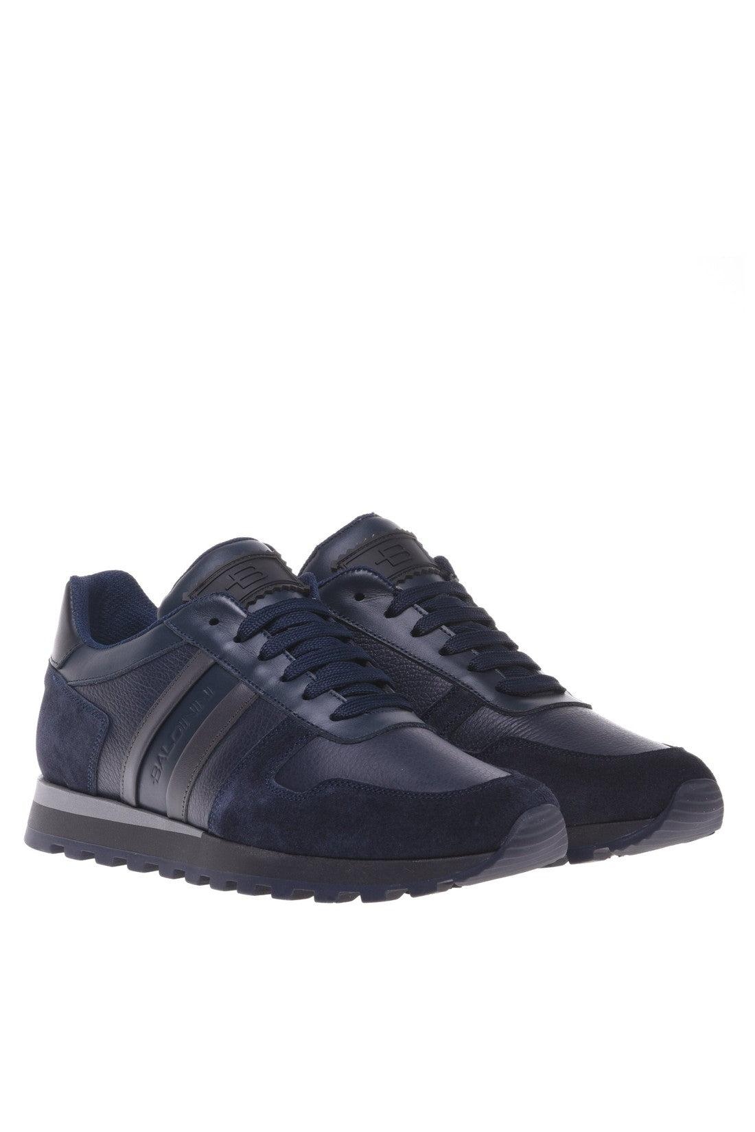 Trainer in blue tumbled calfskin and suede