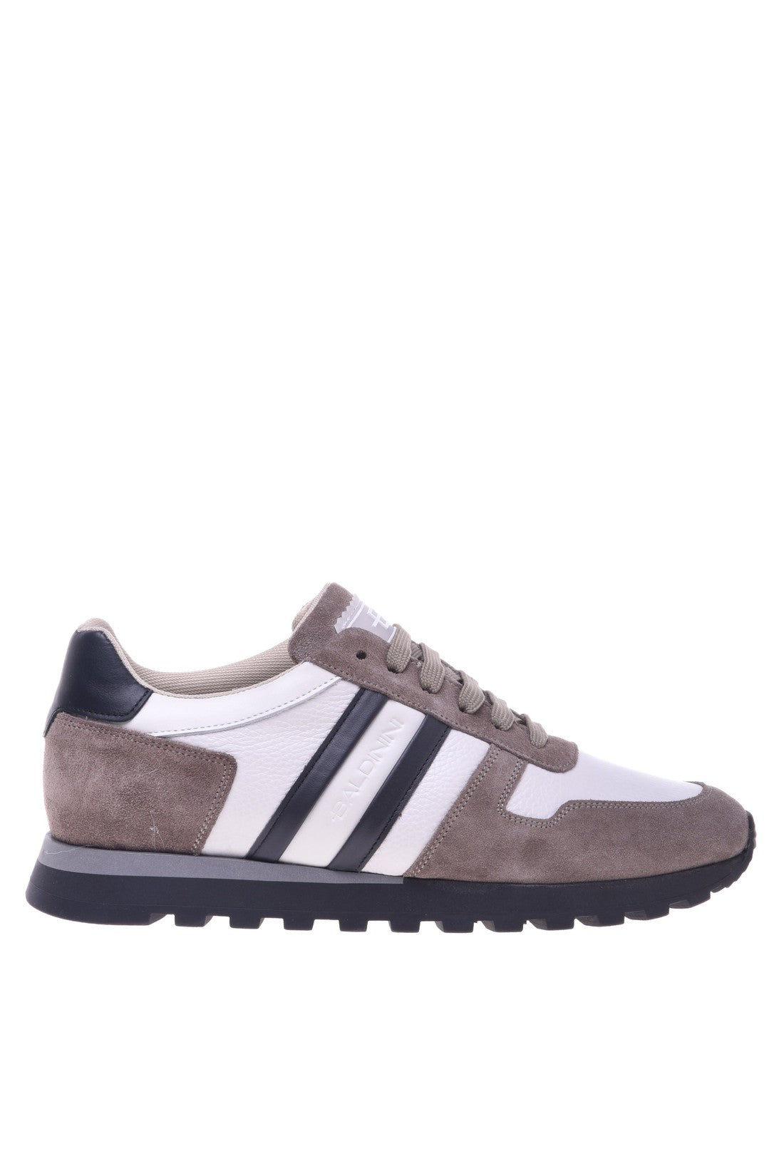 Trainer in cream tumbled calfskin and taupe suede