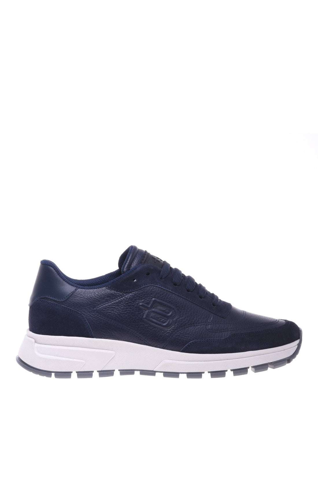 Trainer in blue tumbled calfskin and suede